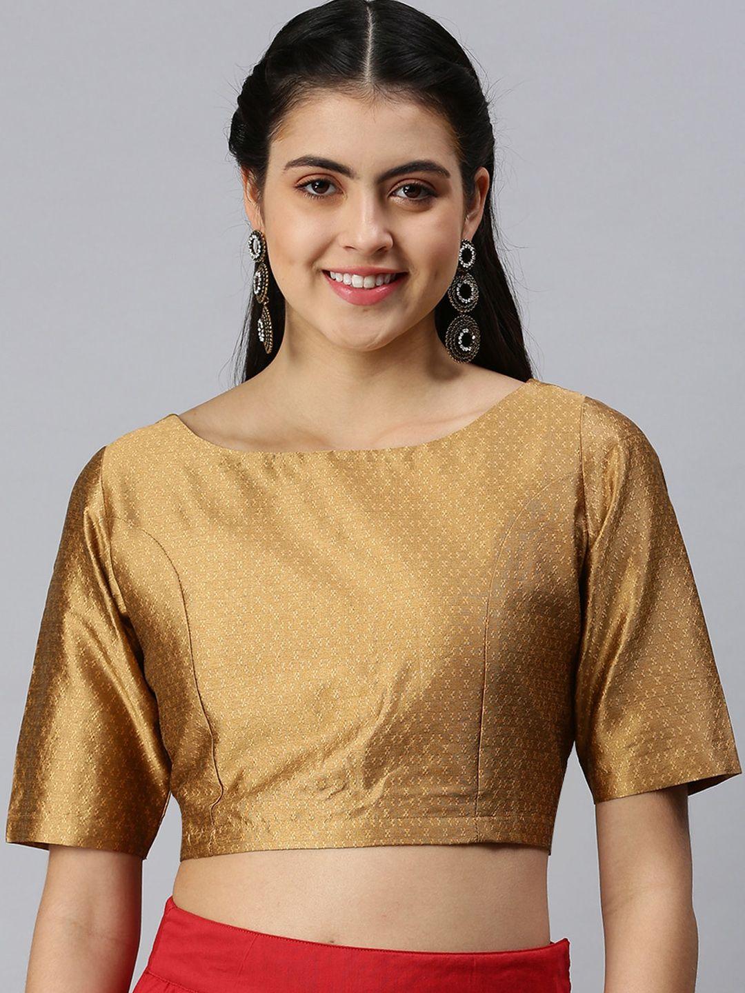 de-moza-women-gold-toned-solid-saree-blouse