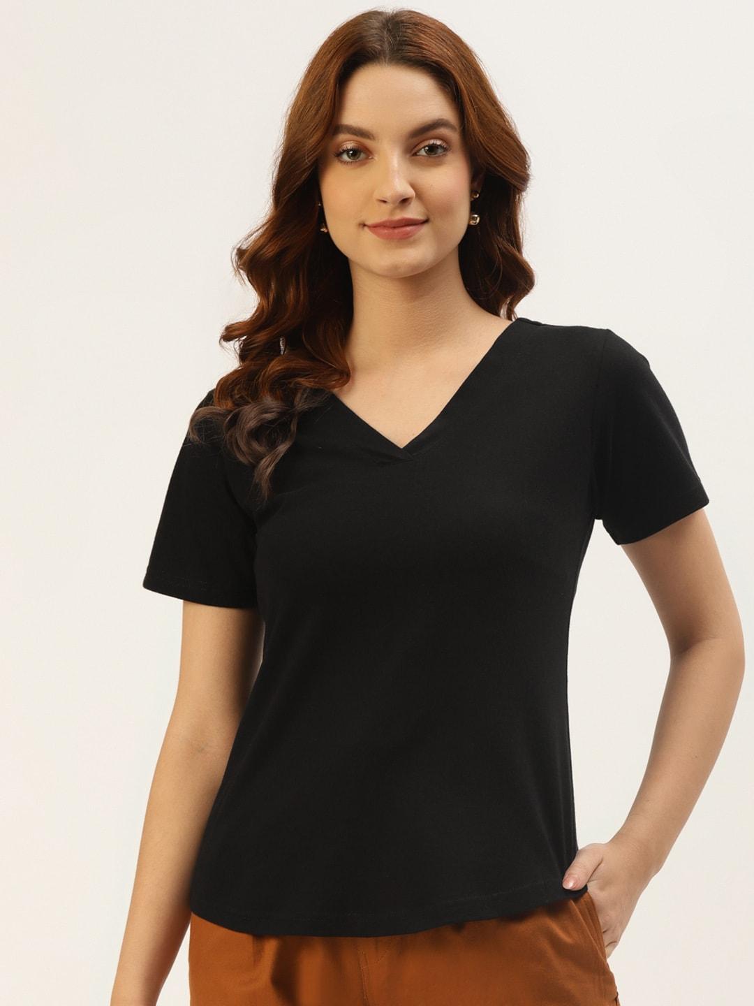 brinns-women-black-solid-v-neck-pure-cotton-t-shirt