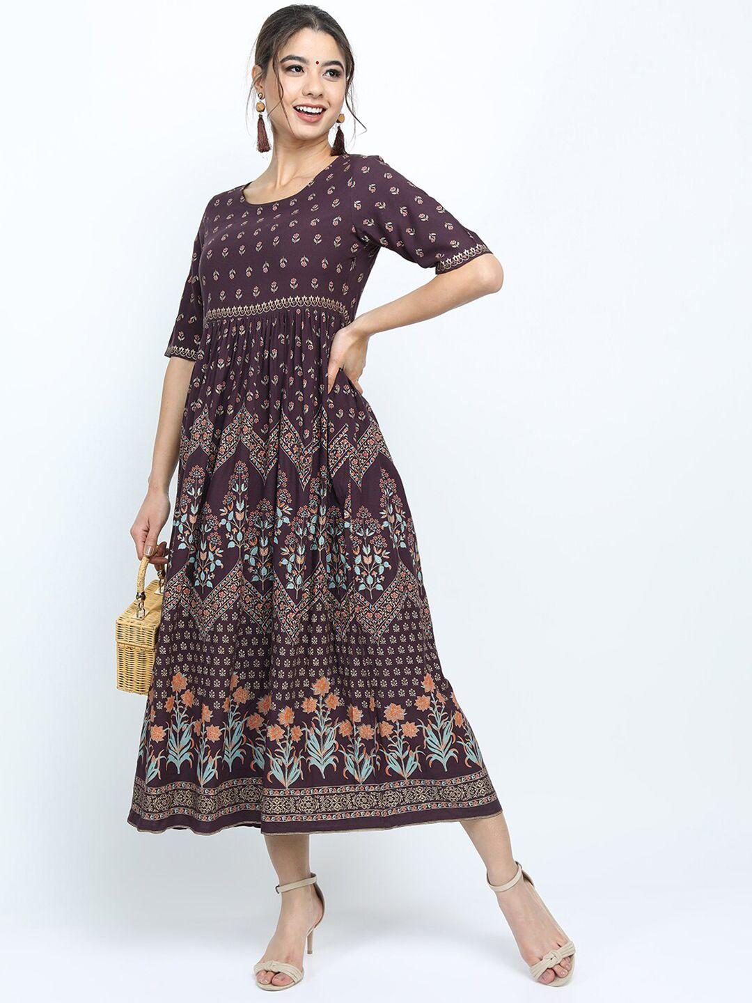 vishudh-women-maroon-floral-a-line-midi-dress