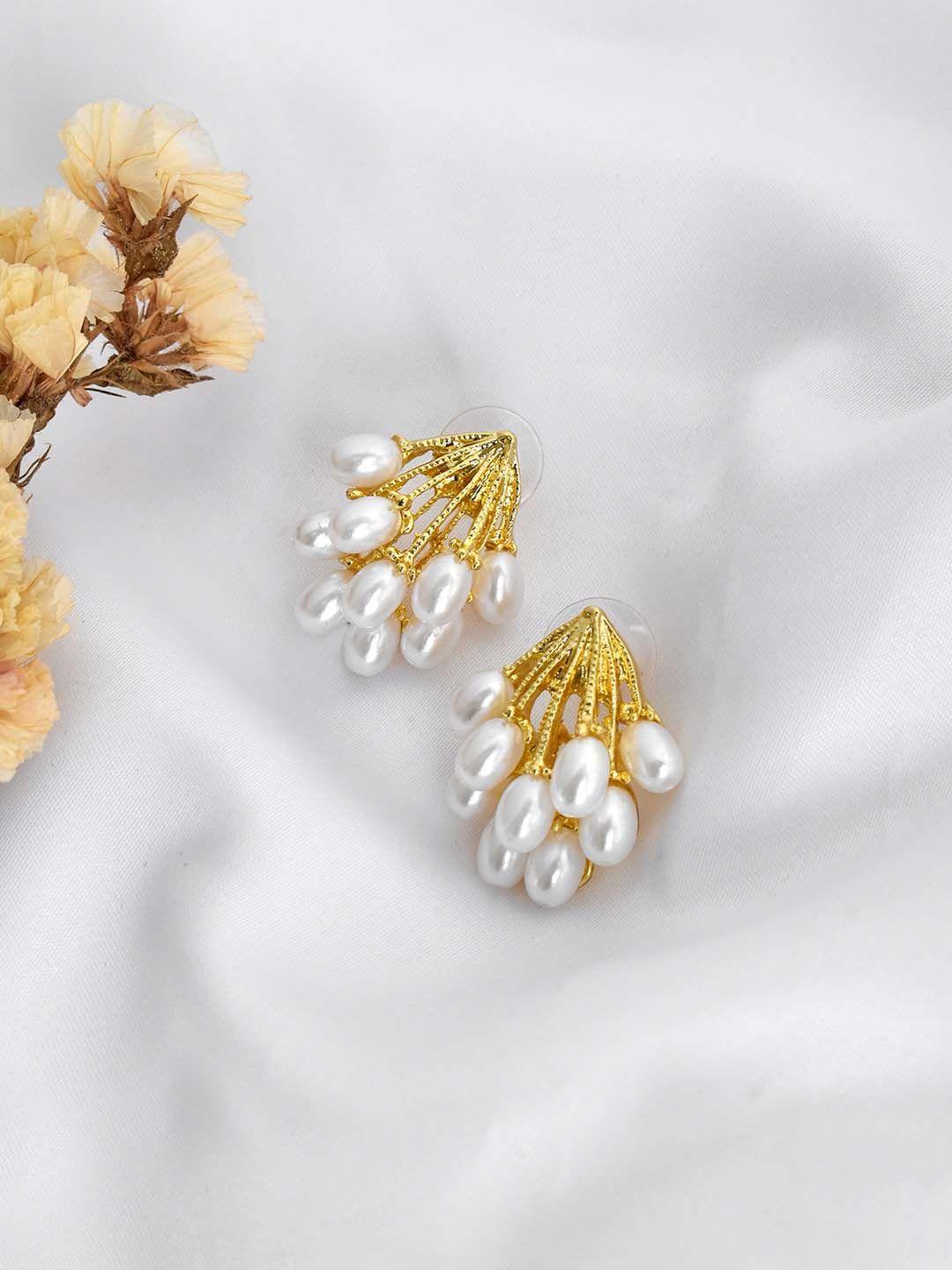 JOKER & WITCH Gold-Toned & White Pearls Beaded Contemporary Drop Earrings