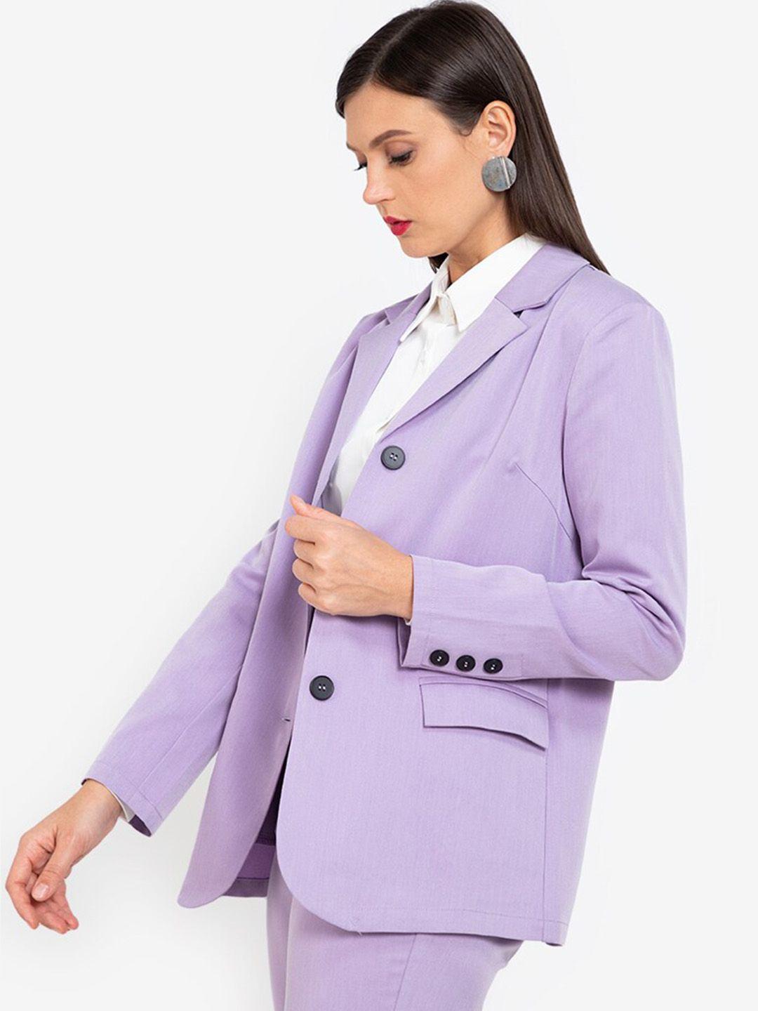 ZALORA WORK Women Purple Solid Single-Breasted Blazer