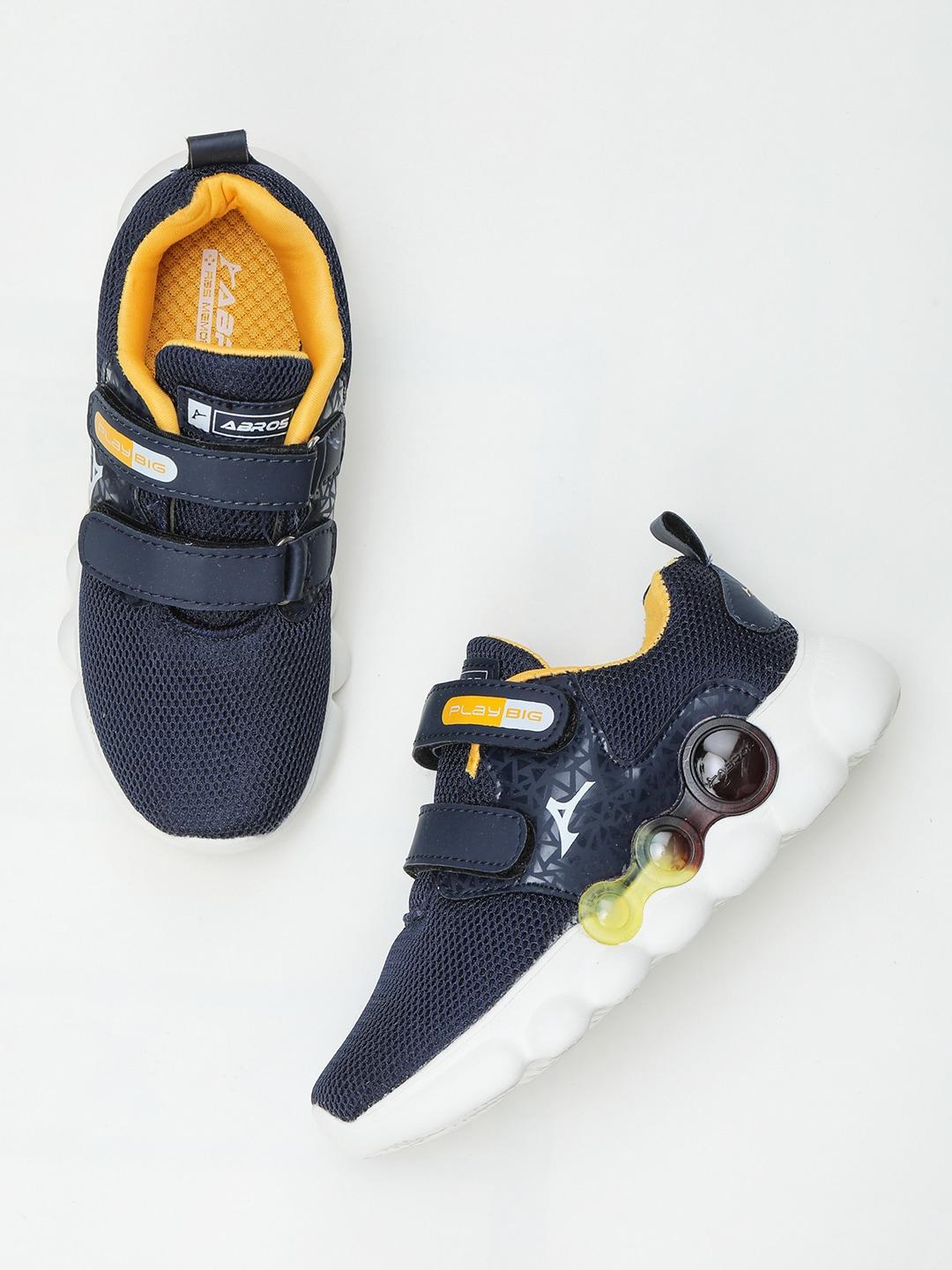 ABROS Boys Navy Blue & Mustard Mesh Running Shoes With Air Technology