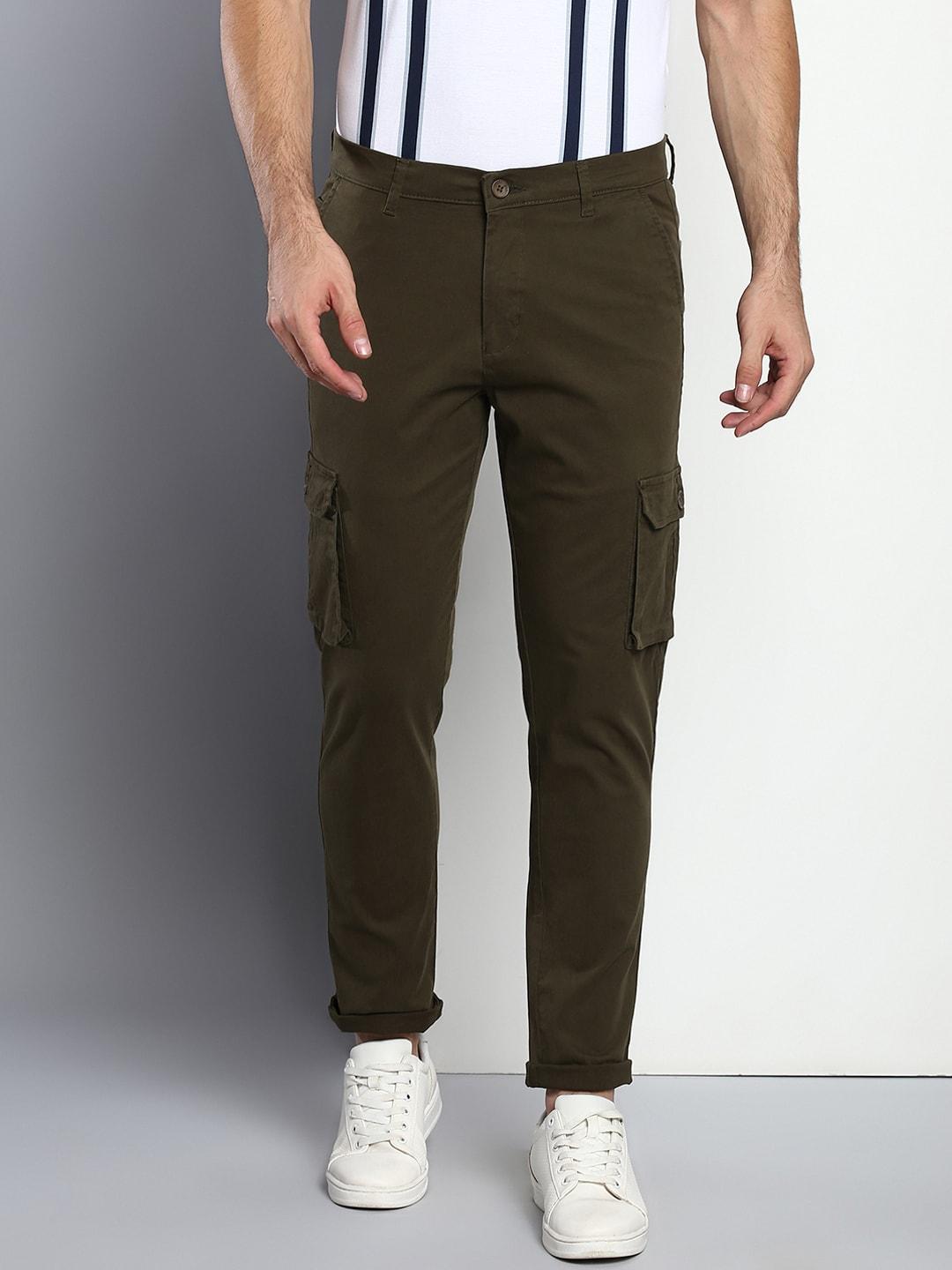 Dennis Lingo Men Olive Green Tapered Fit Cotton Cargos