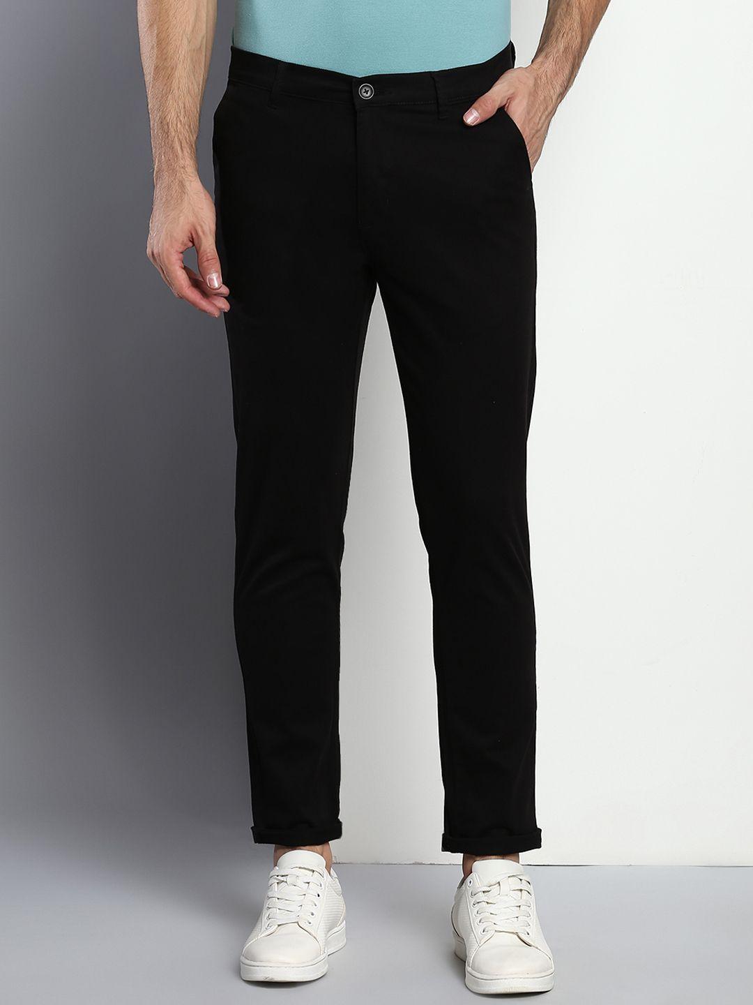 Dennis Lingo Men Black Tapered Fit Cotton Chinos Trousers