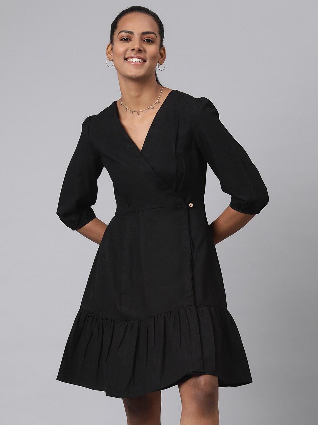 fabindia-black-cotton-linen-solid-dress