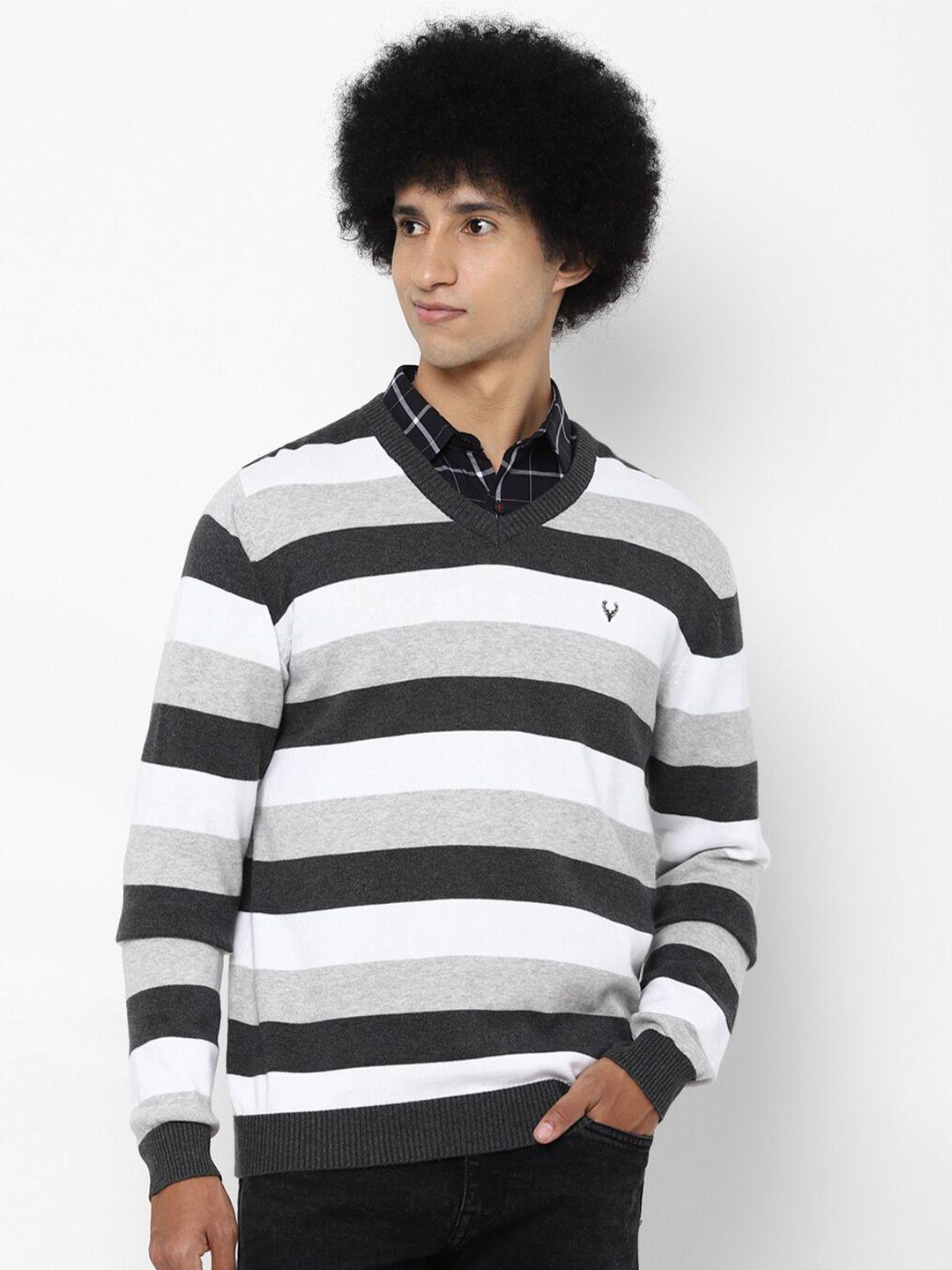 allen-solly-men-grey-&-white-striped-cotton-pullover