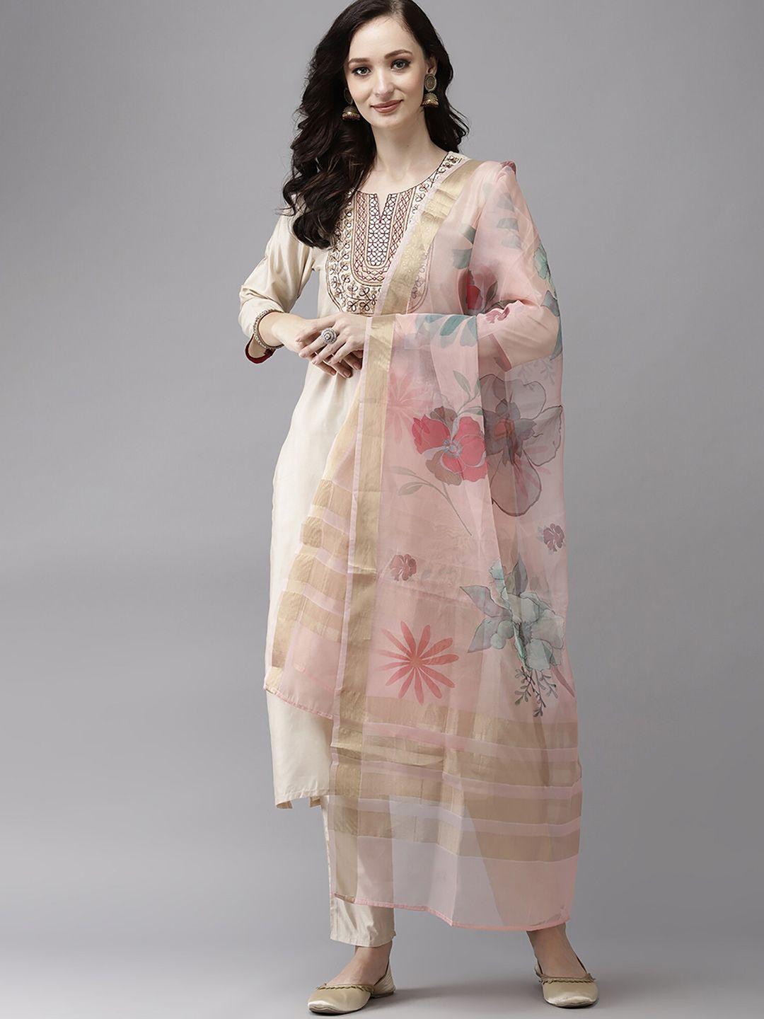 indo-era-women-pink-&-gold-toned-floral-printed-dupatta