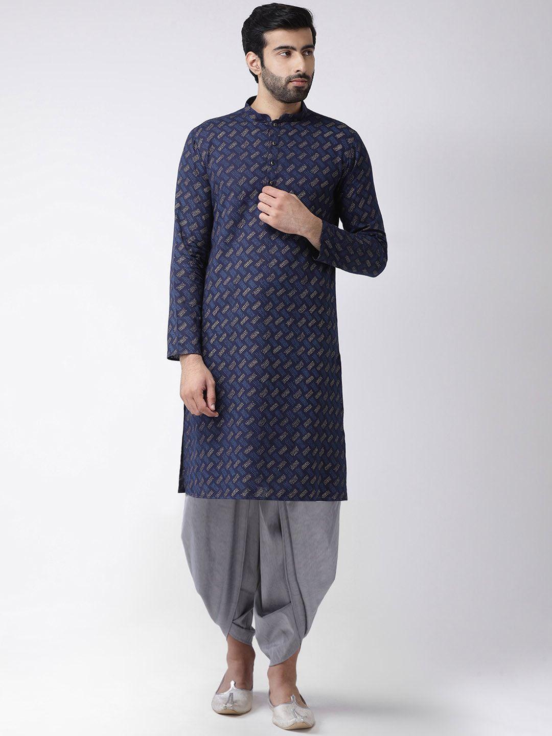 kisah-men-navy-blue-printed-kurta-with-dhoti-pants