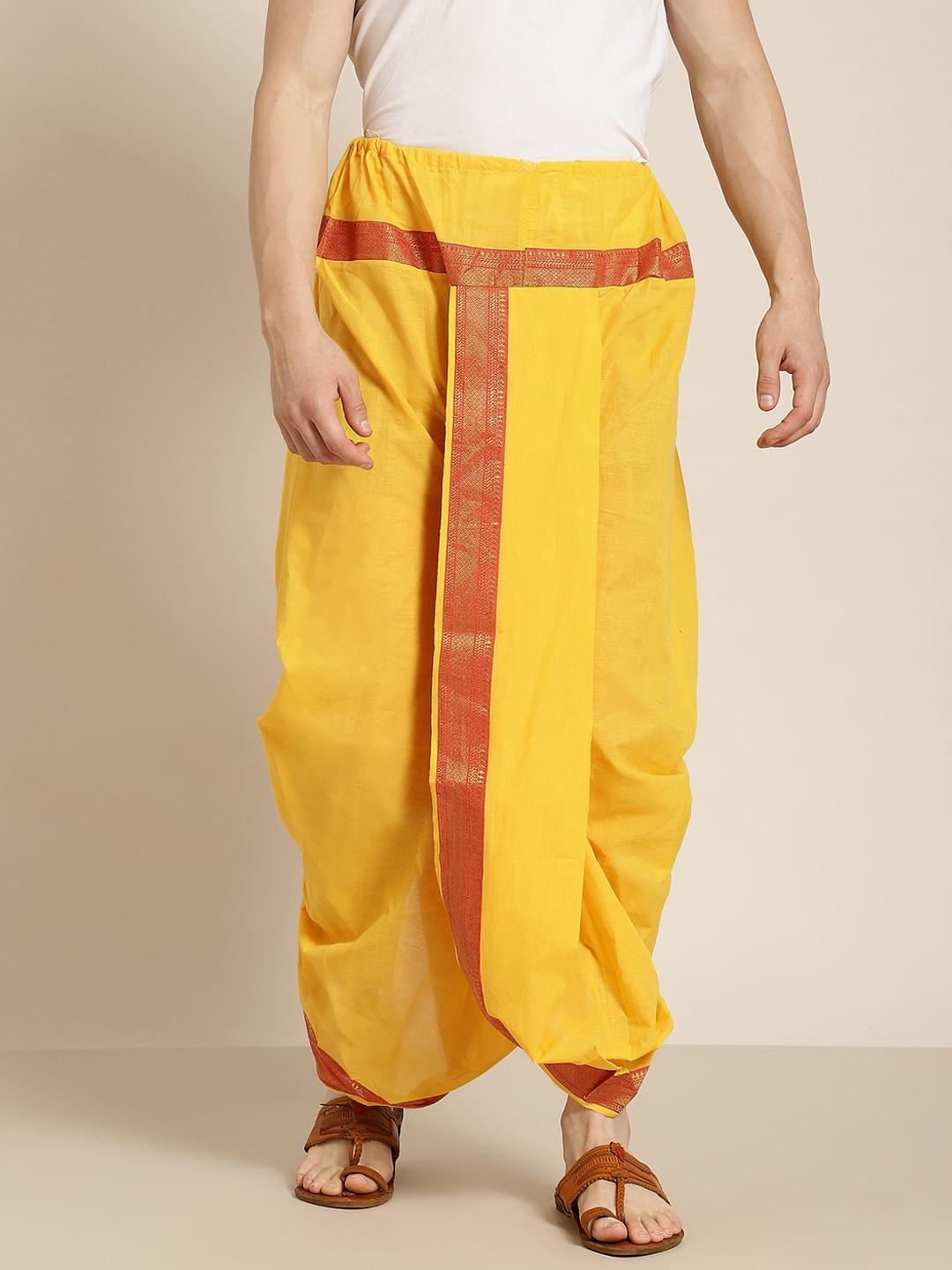 Anug by SOJANYA Men Yellow Solid Cotton Dhoti Pants