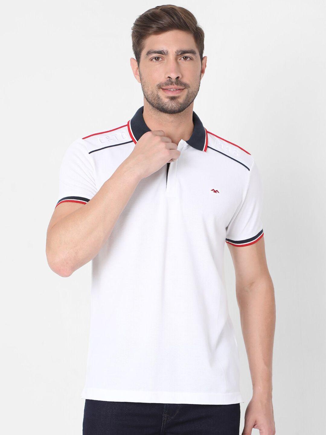 Mufti Men White Polo Collar Slim Fit Cotton T-shirt