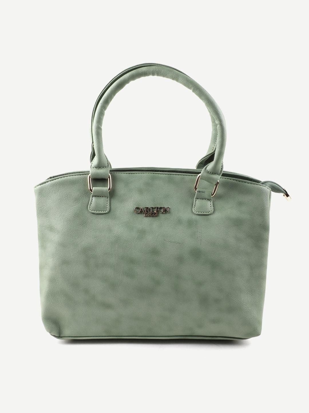 Carlton London Green Textured Structured Handheld Bag