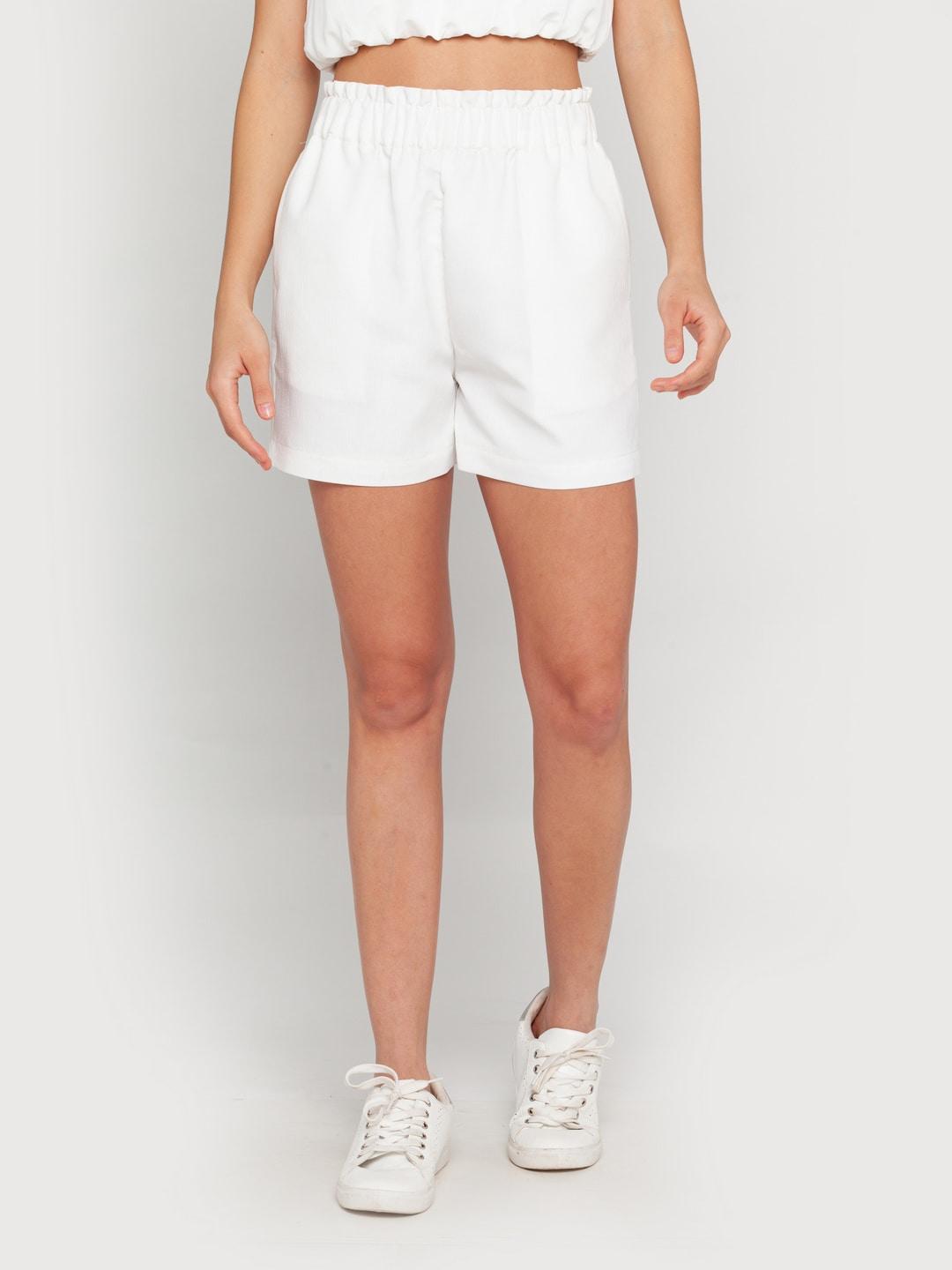 Zink London Women White Slim Fit High-Rise Shorts
