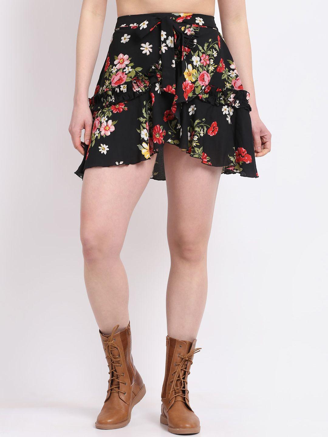 la-zoire-women-black-floral-printed-wrap-mini-skirt