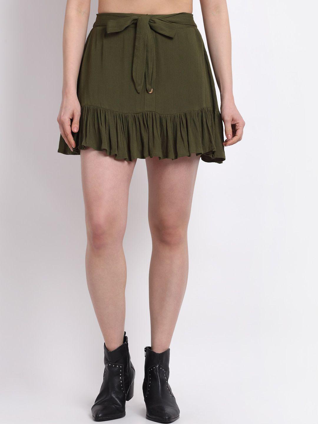 La Zoire Women Olive Green Solid Mini Skirt