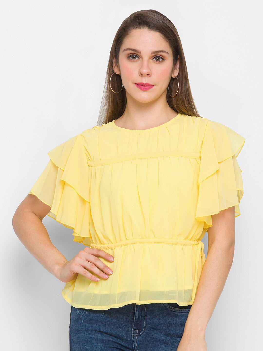 Globus Yellow Georgette Cinched Waist Top