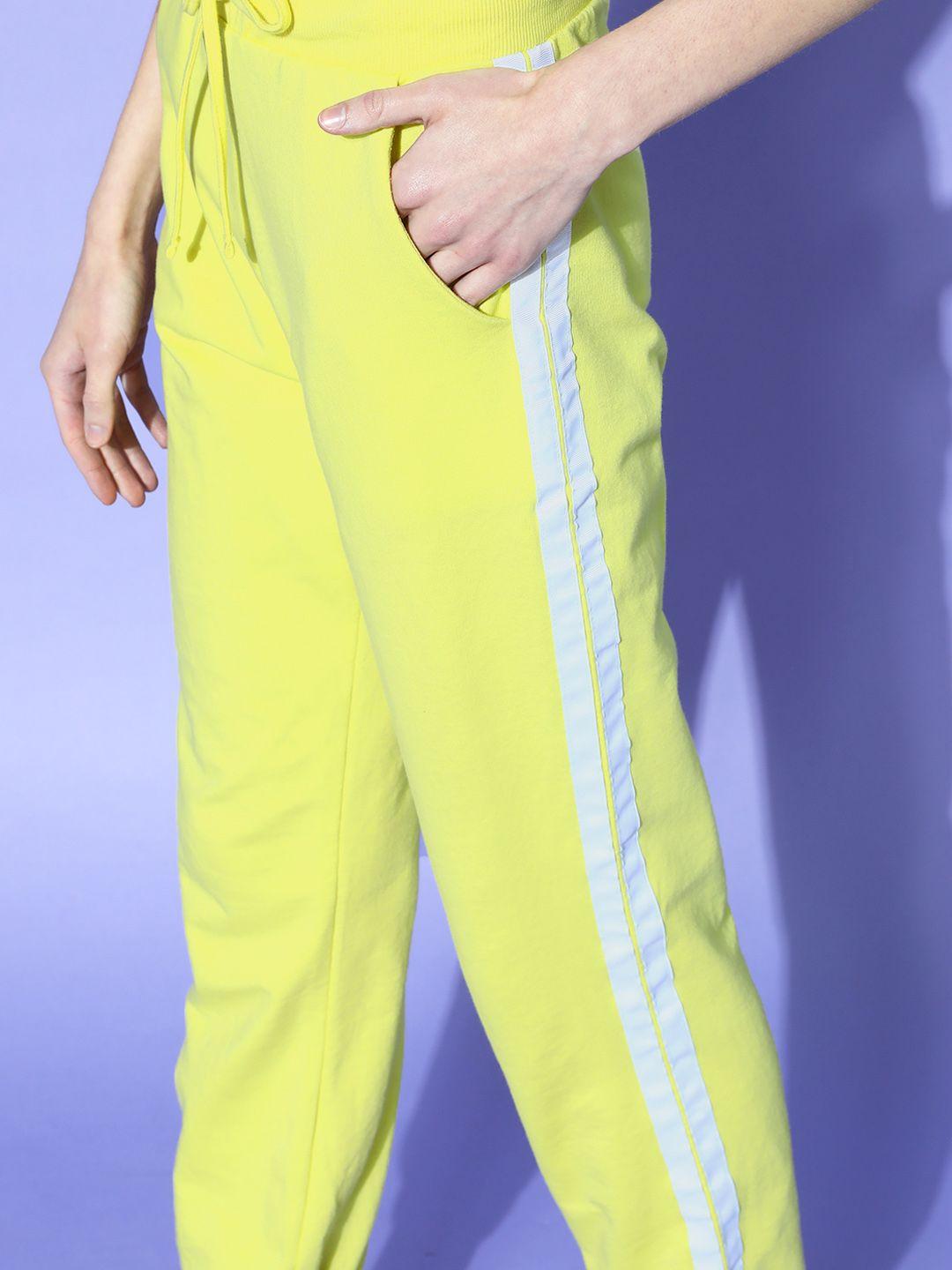 SASSAFRAS Women Bright Yellow Solid Y2K Cargo Track Pants