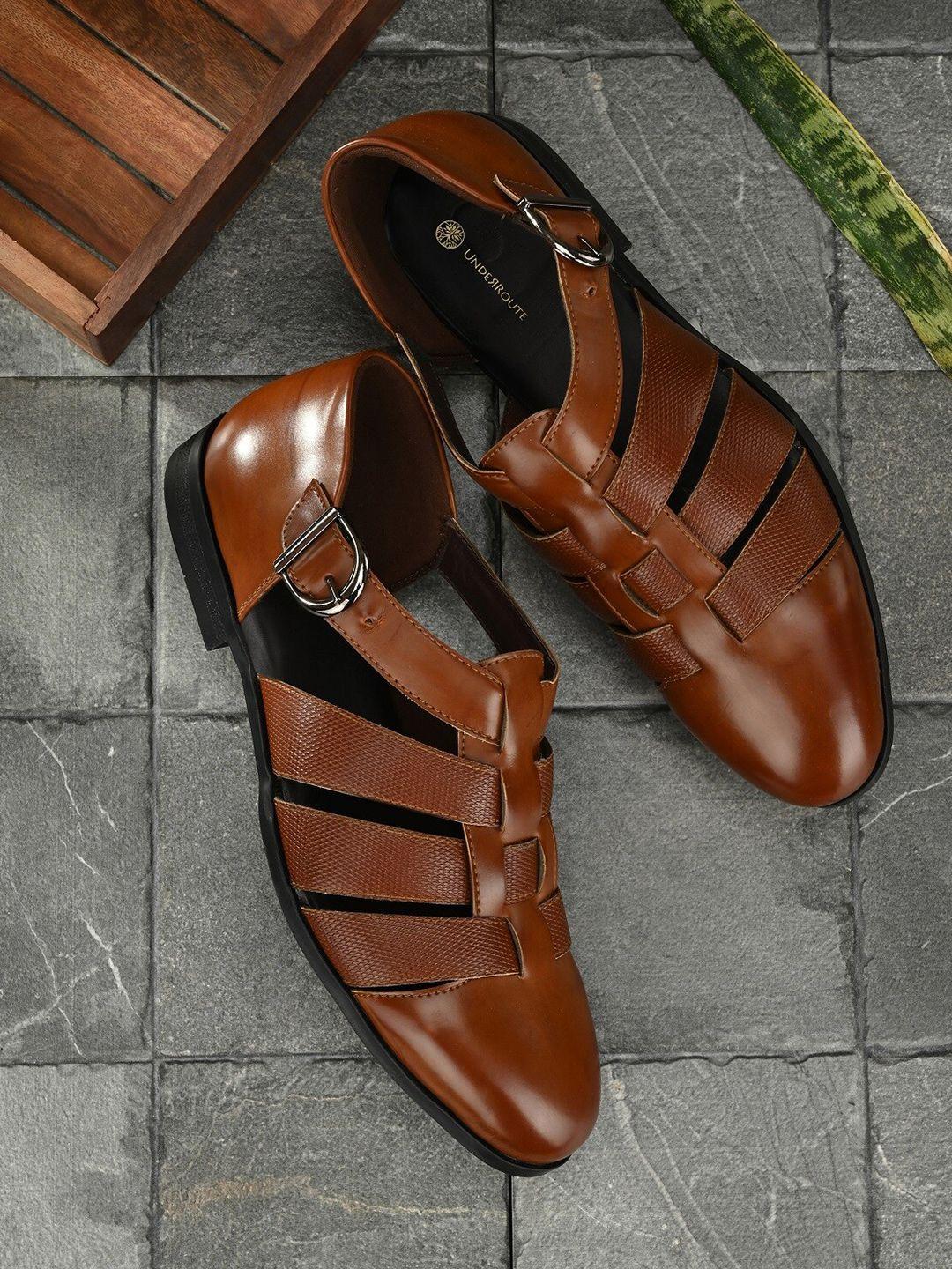 UNDERROUTE Men Tan Brown Shoe-Style Sandals