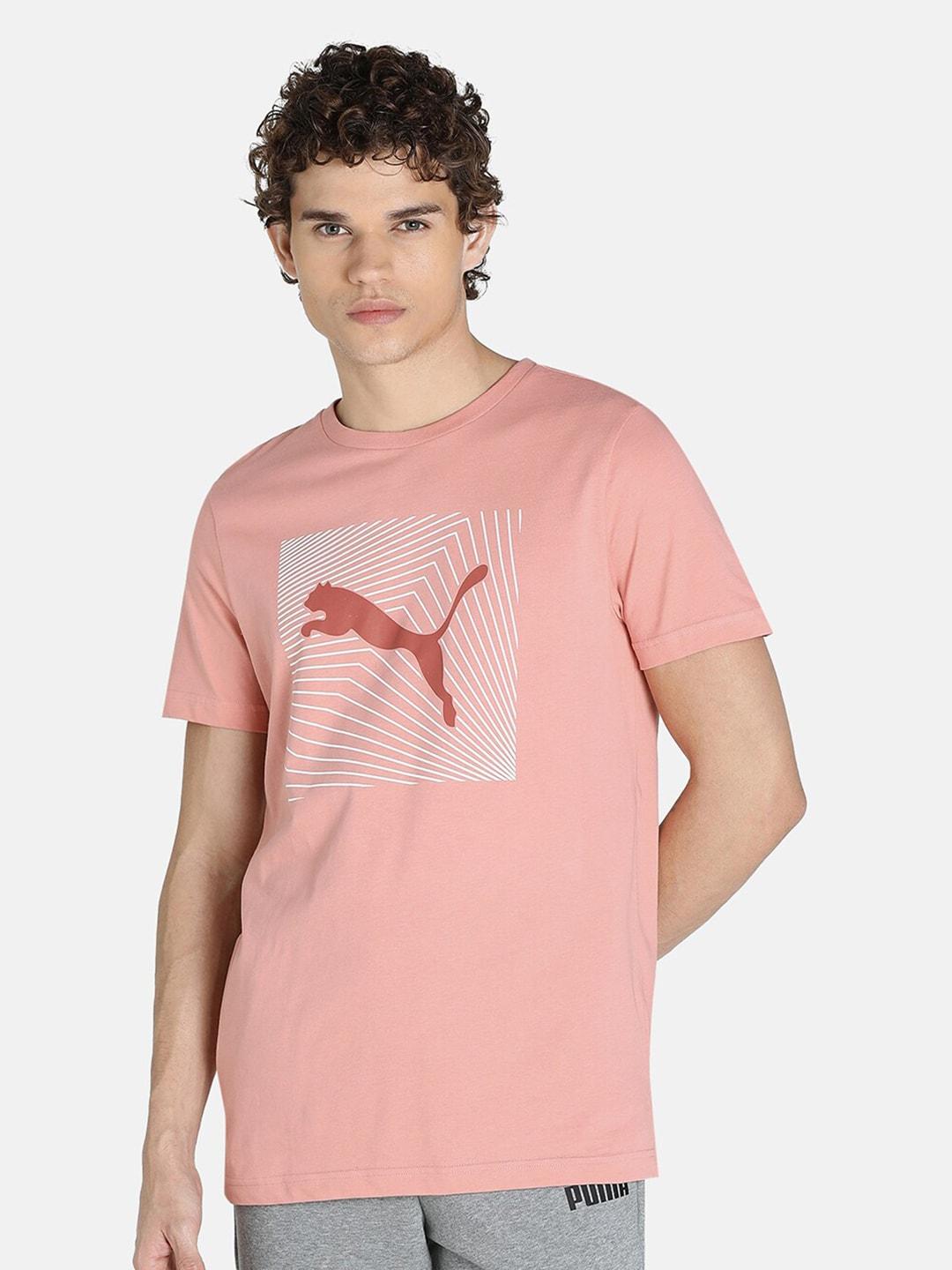 Puma Men Pink & White Brand Logo Printed Slim Fit T-shirt