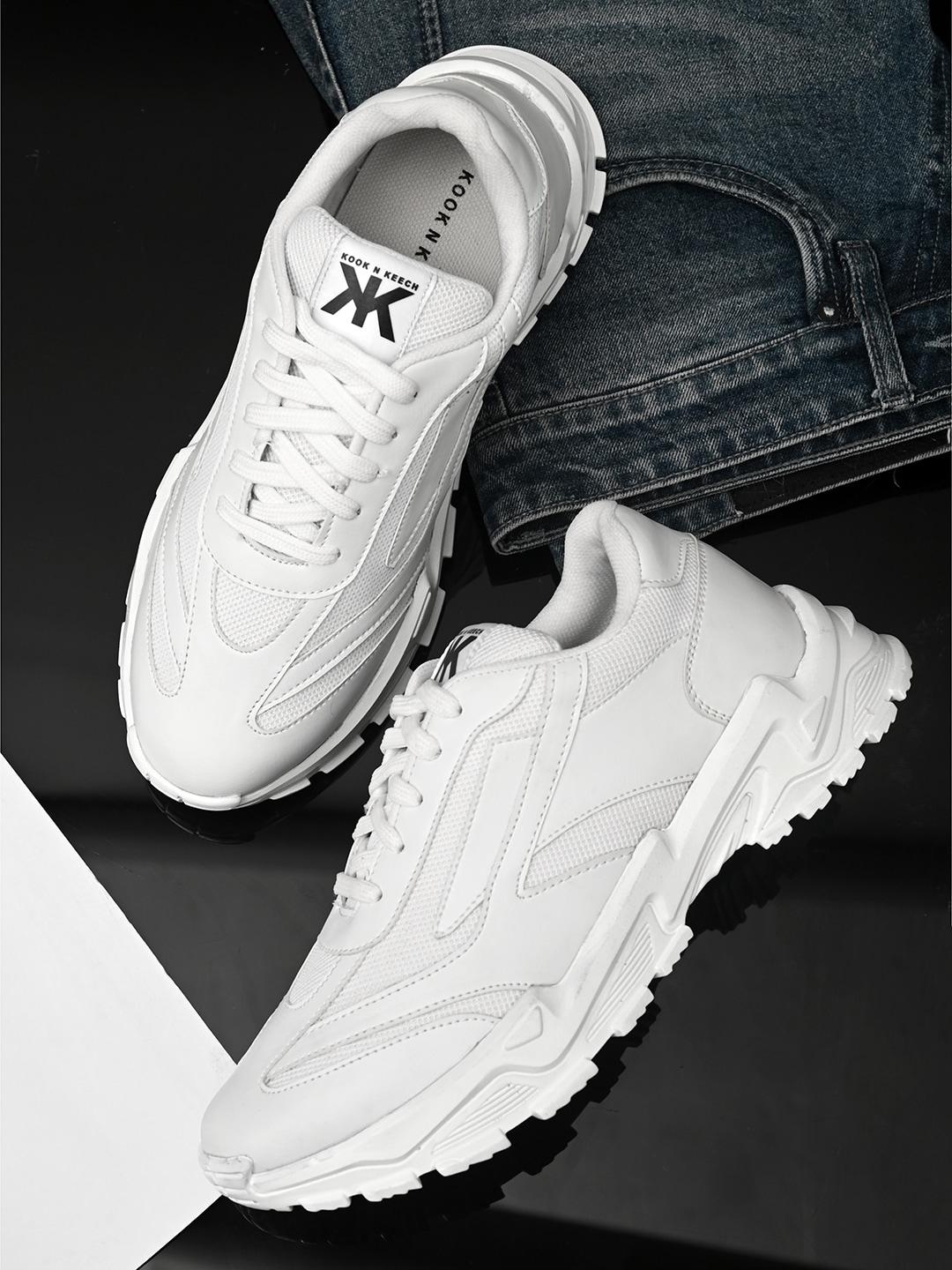 Kook N Keech Men White Woven Design Sneakers
