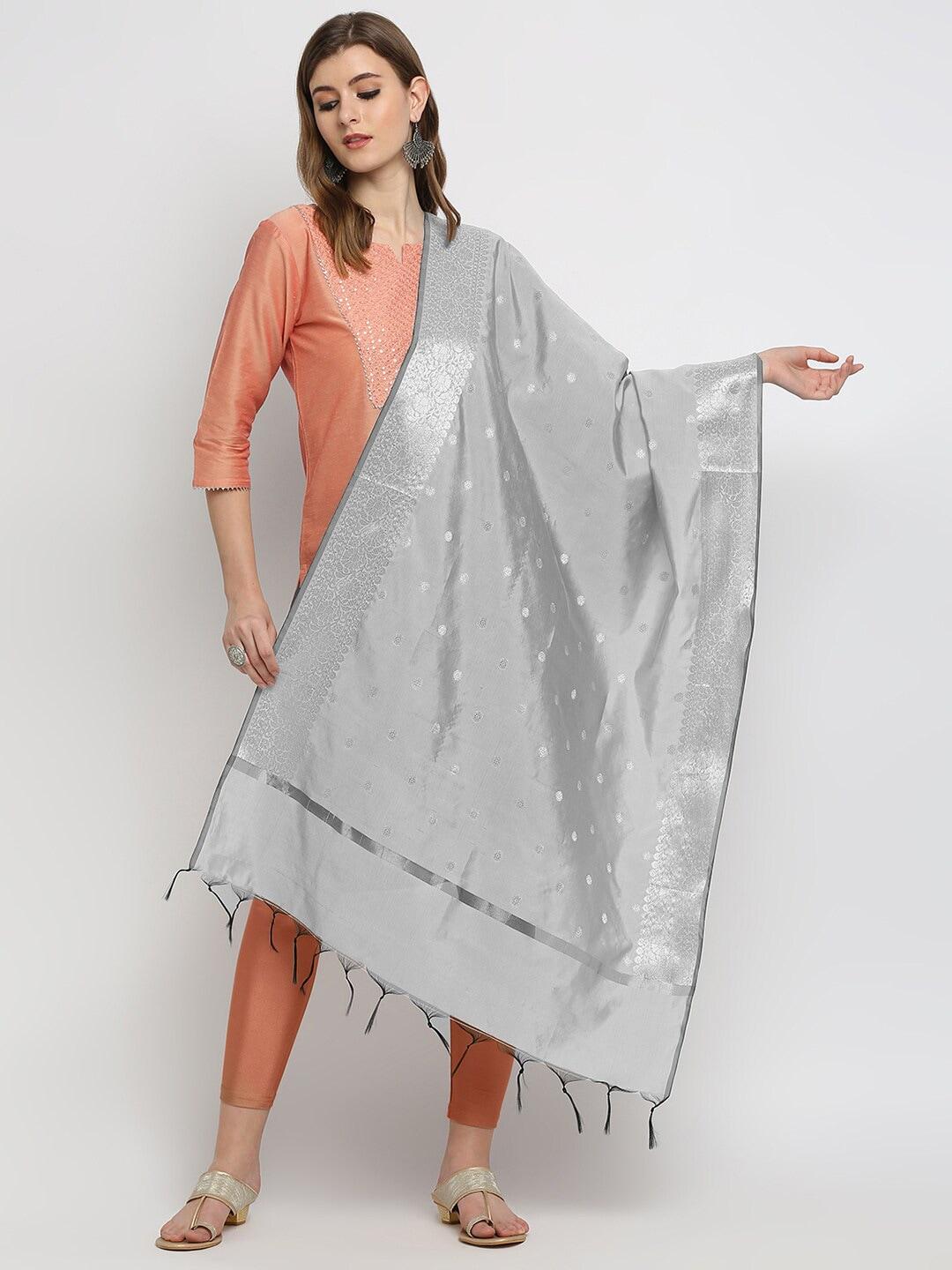 dupatta-bazaar-silver-toned--woven-design-banarasi-silk-dupatta