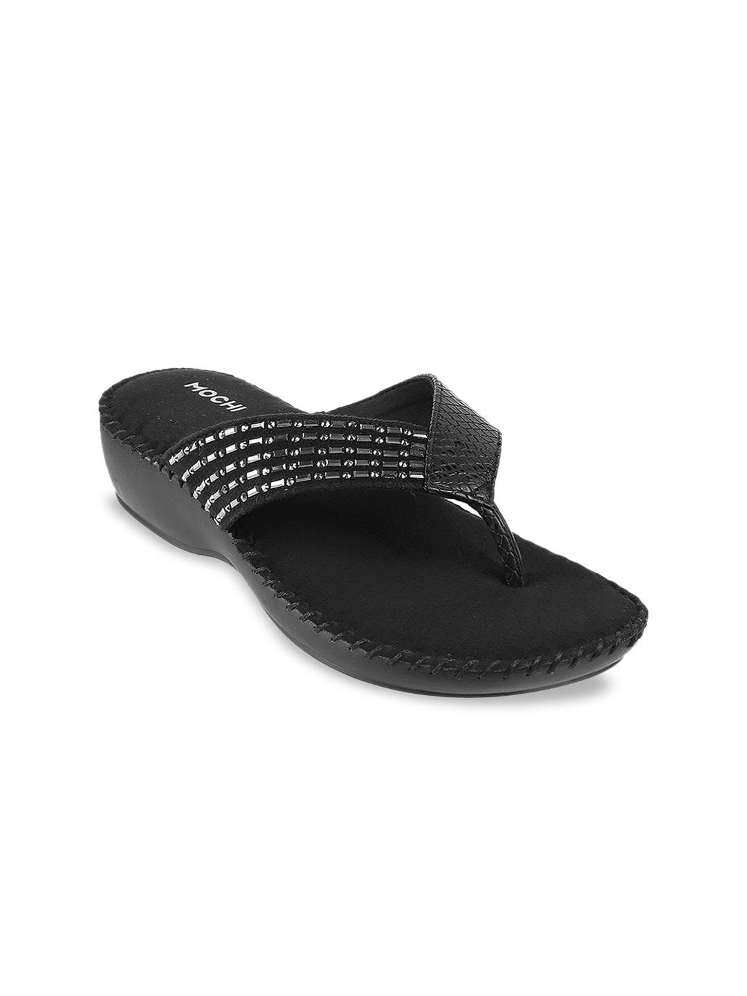 Mochi Black Embellished Comfort Sandals