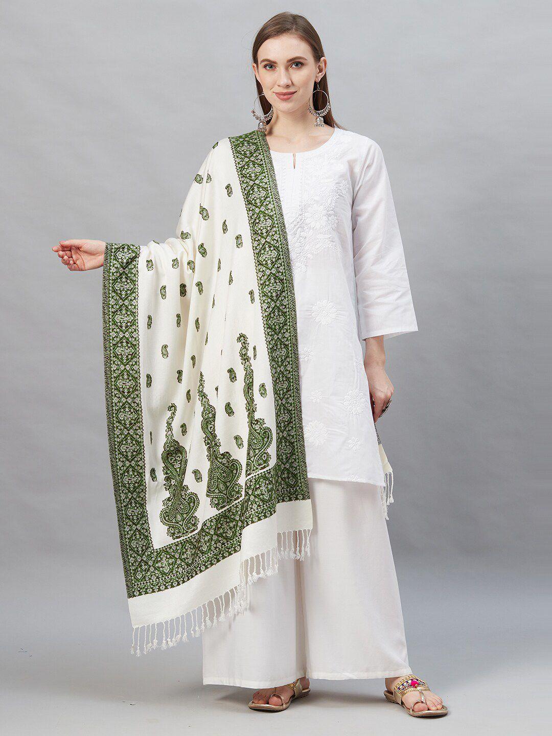 indo-era-off-white-&-green-paisley-woven-design-cotton-silk-dupatta
