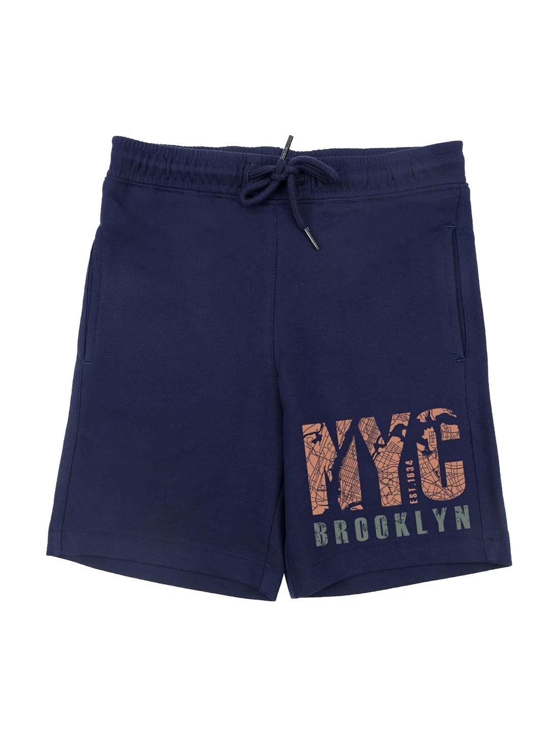 Wear Your Mind Boys Navy Blue & Peach-Coloured Typography Printed Shorts