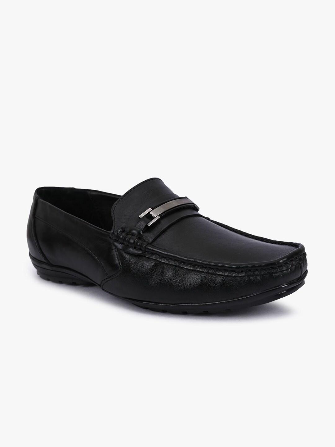 BuckleUp Men Black Solid Leather Formal Loafers