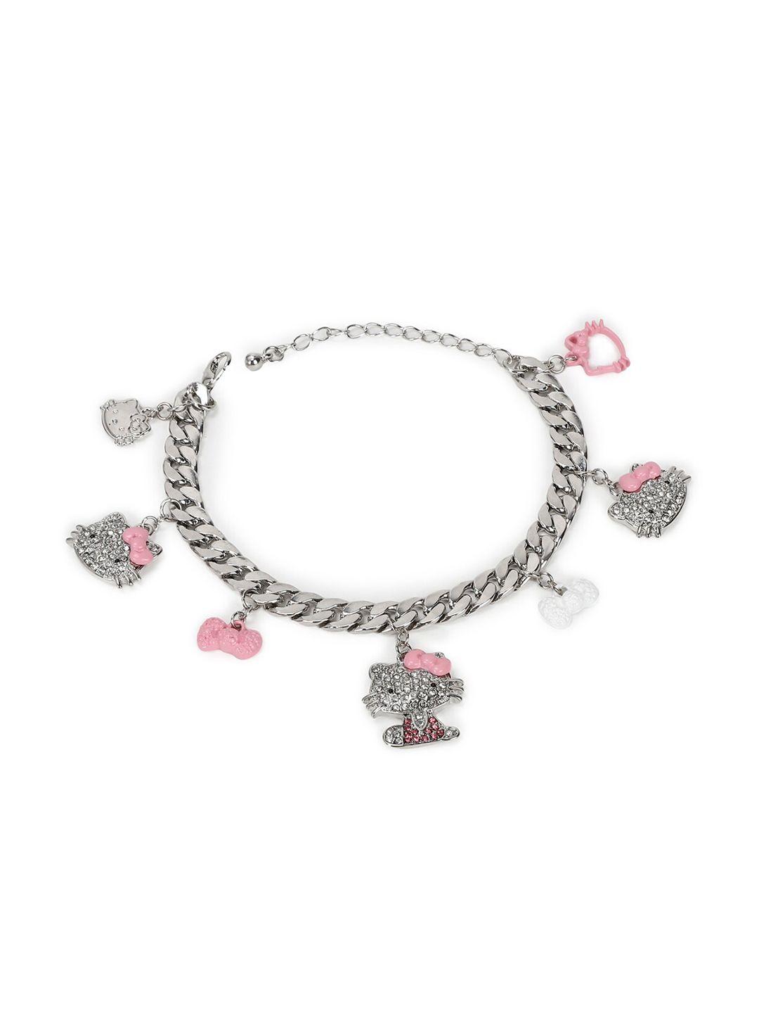 forever-21-women-silver-toned-&-pink-charm-bracelet