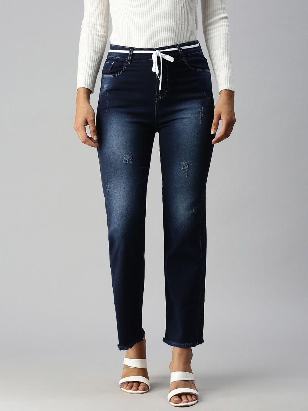 showoff-women-blue-straight-fit-high-rise-low-distress-heavy-fade-stretchable-jeans