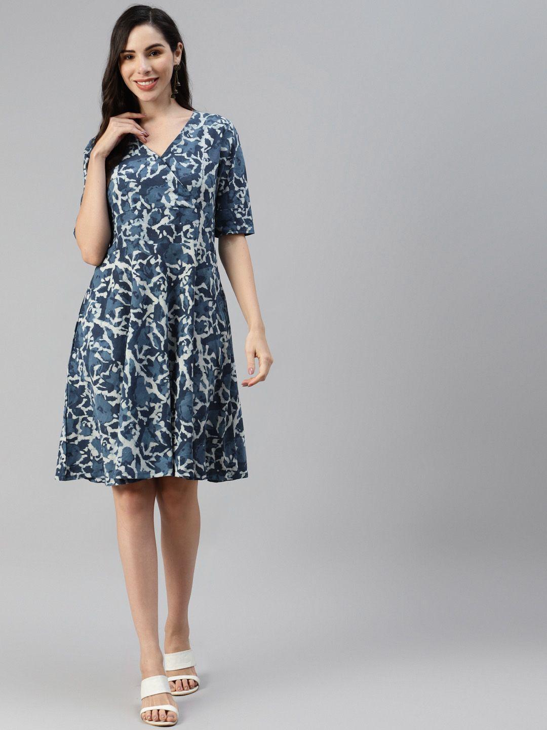 divena-women-blue-&-white-pure-cotton-ethnic-motifs-block-printed-dress