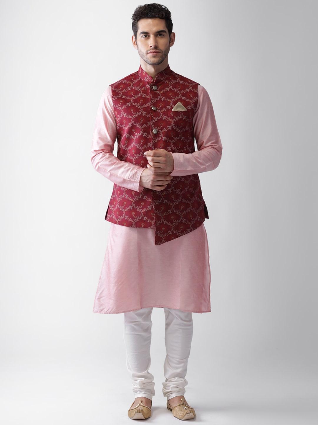 kisah-men-pink-&-maroon-kurta-with-churidar-&-nehru-jacket