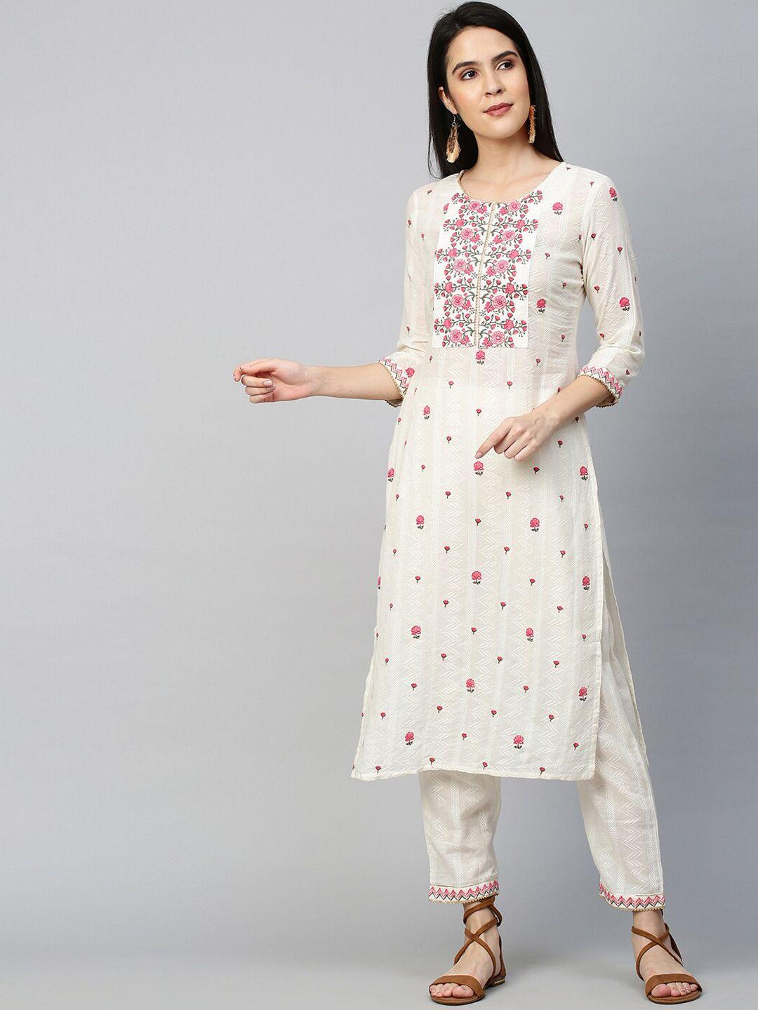 fashor-women-off-white-regular-kurta-with-trousers-&-with-dupatta
