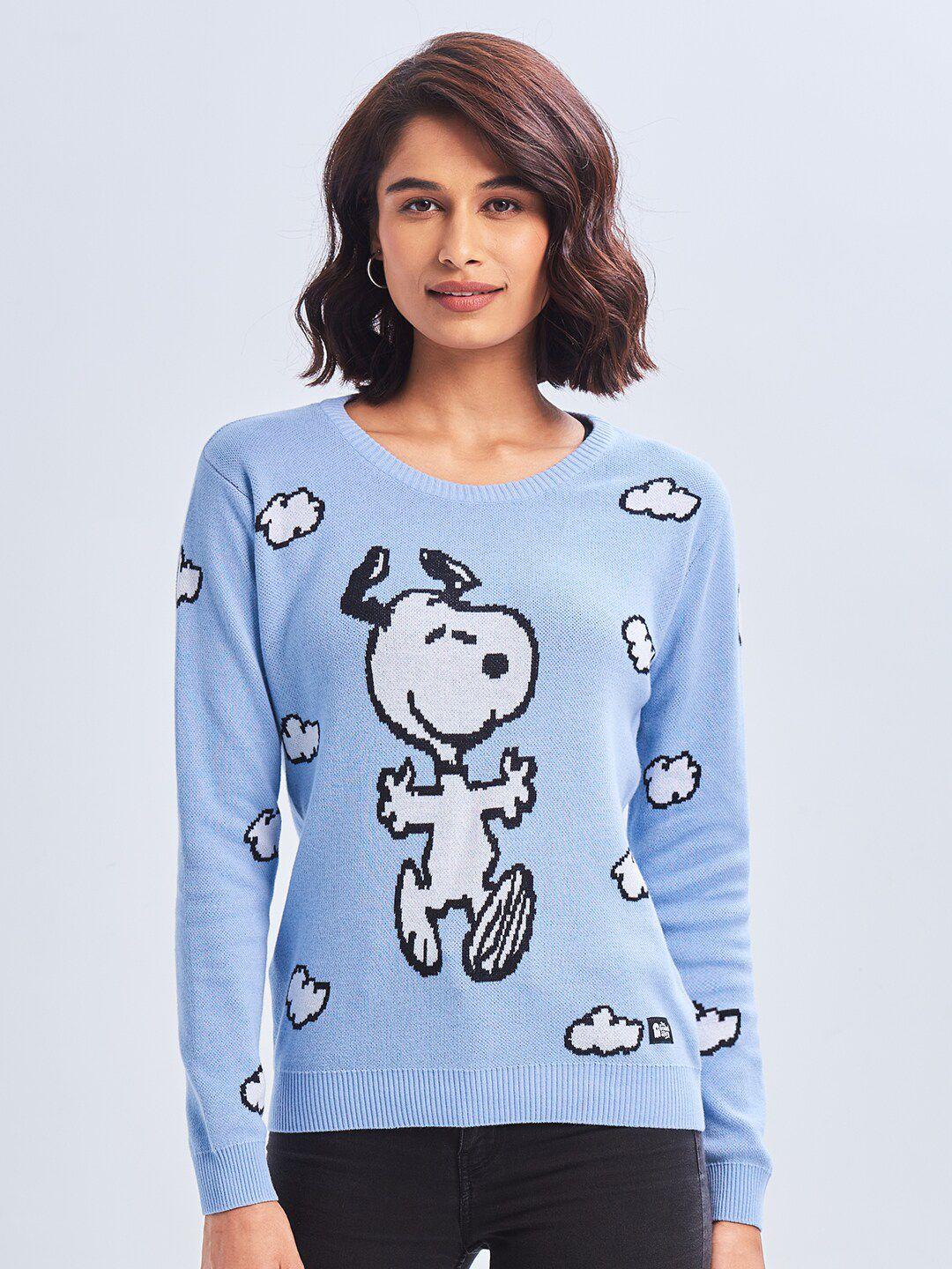 the-souled-store-women-blue-printed-pullover