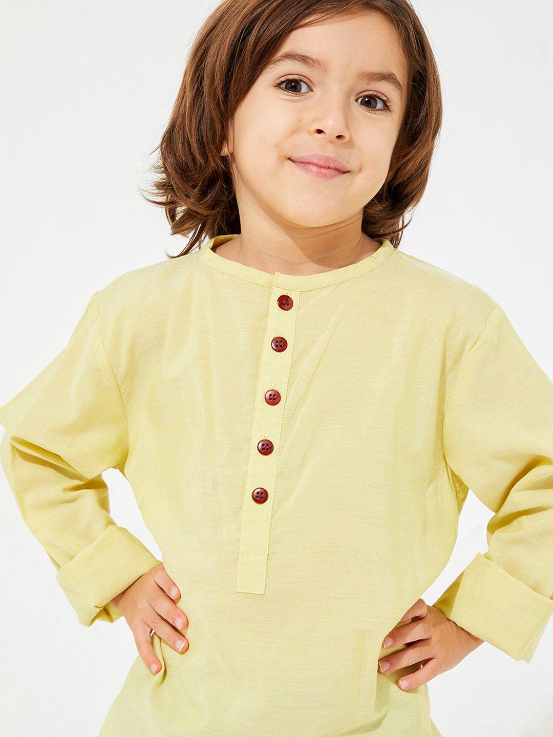 Cherry Crumble Boys Yellow Solid Casual Shirt