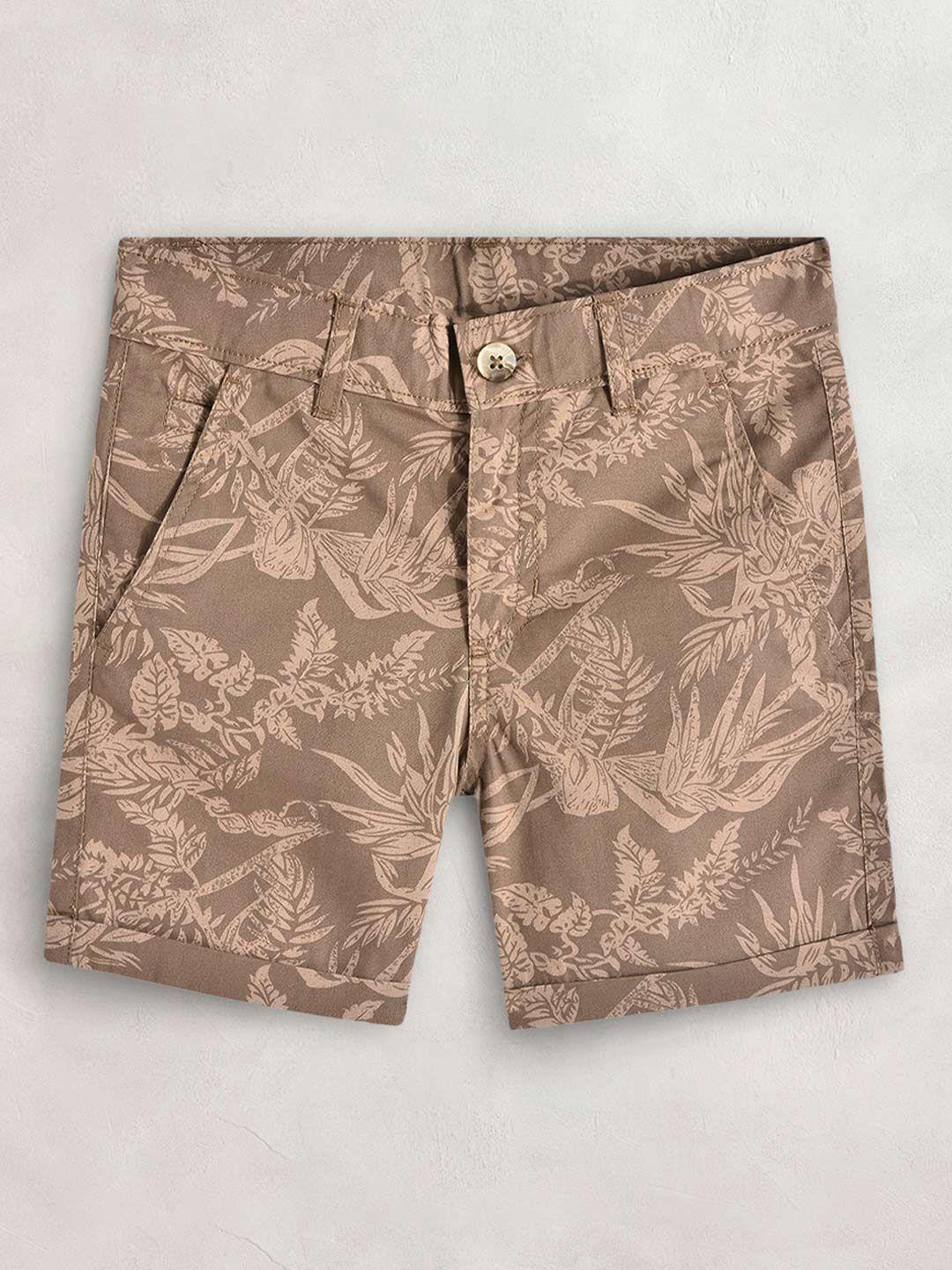 Cherry Crumble Boys Brown Floral Printed Cotton Chino Shorts