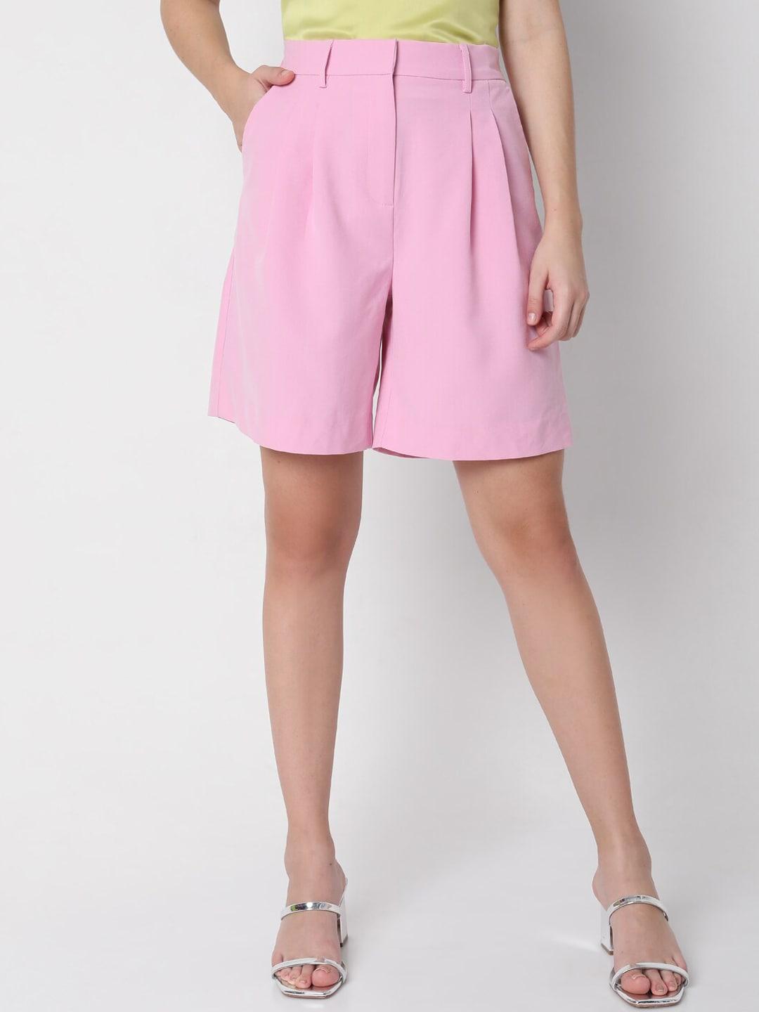 Vero Moda Women Pink High-Rise Long Shorts