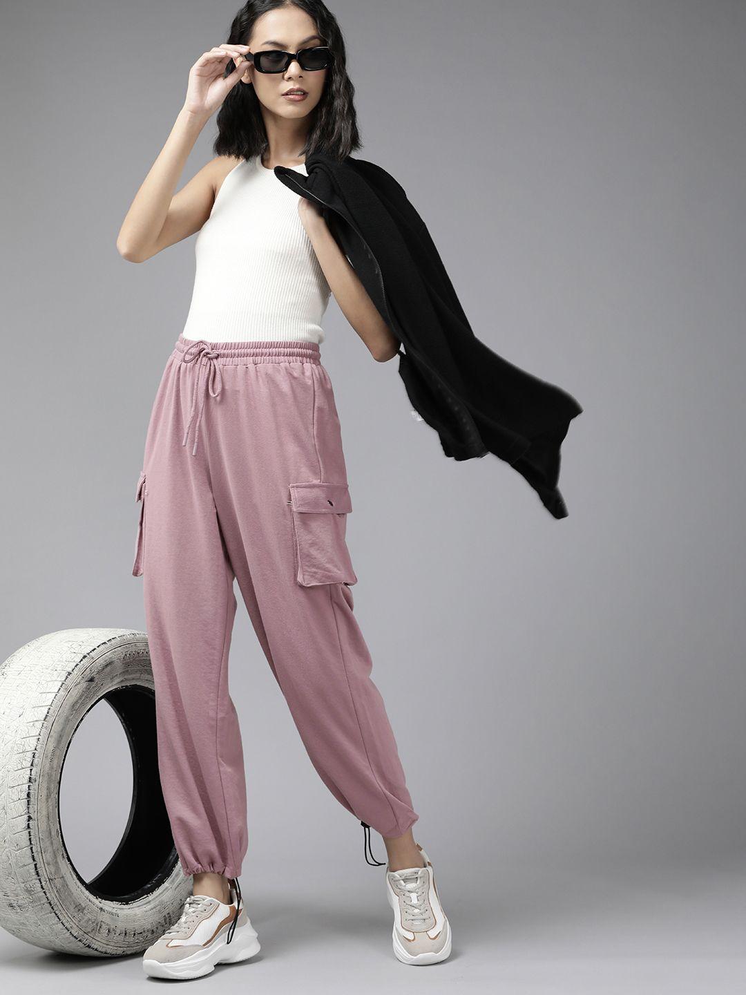 the-roadster-lifestyle-co.-women-lavender-solid-relaxed-fit-cargo-track-pants