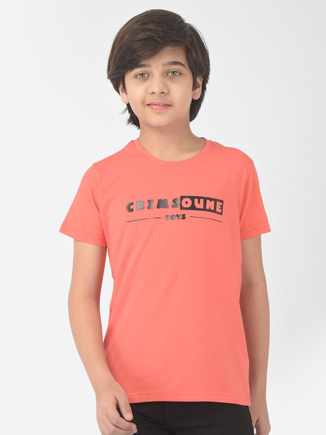 Crimsoune Club Boys Pink Typography Printed Slim Fit Outdoor T-shirt