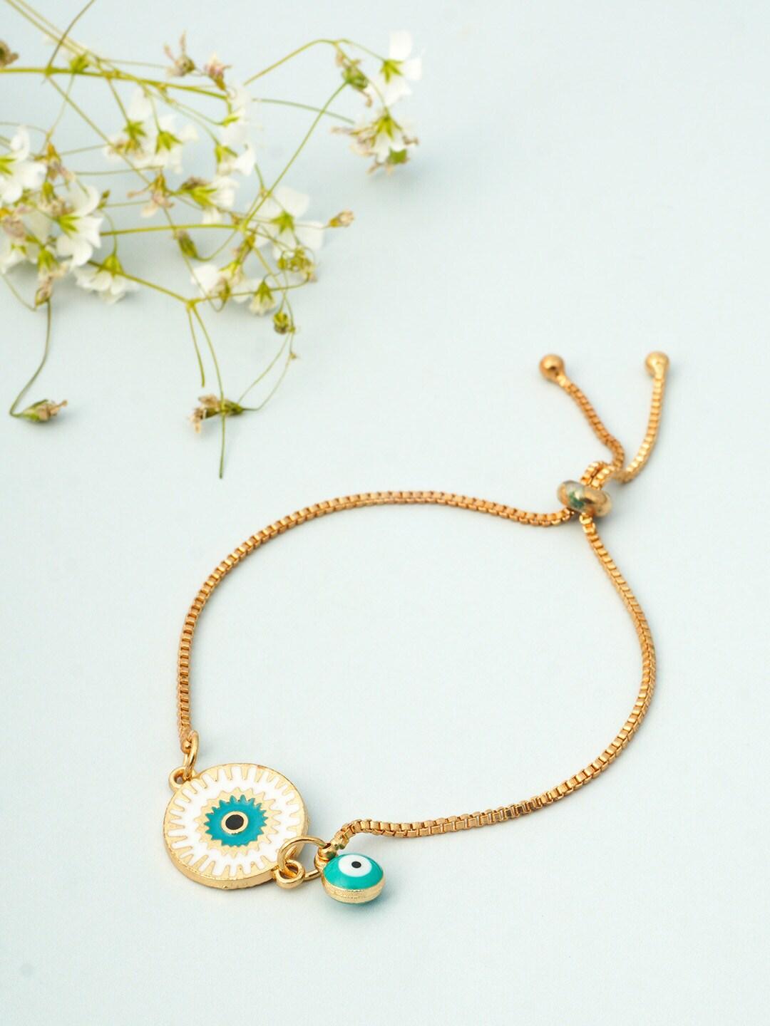 Ferosh Women Gold-Toned & Green Evil Eye Charm Bracelet