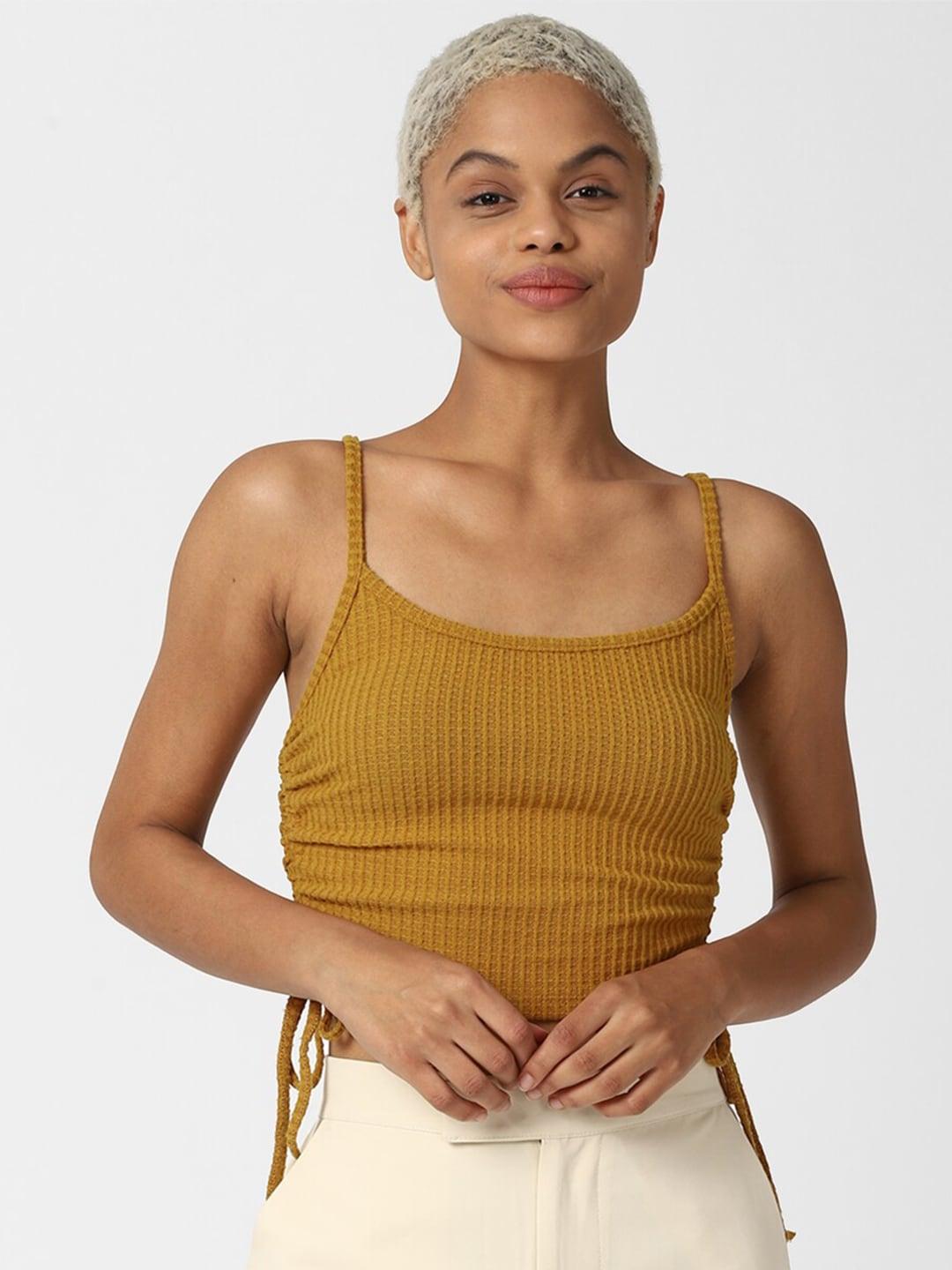 FOREVER 21 Yellow Solid Fitted Knit Top