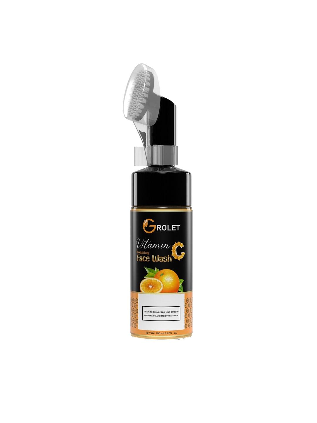 GROLET Skin Brightening Vitamin C Foaming Face Wash with Built-In Brush - 150 ml