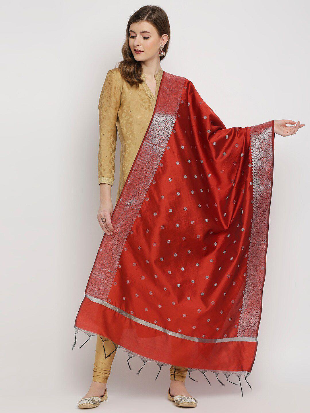 dupatta-bazaar-red-&-silver-toned-ethnic-motifs-woven-design-dupatta