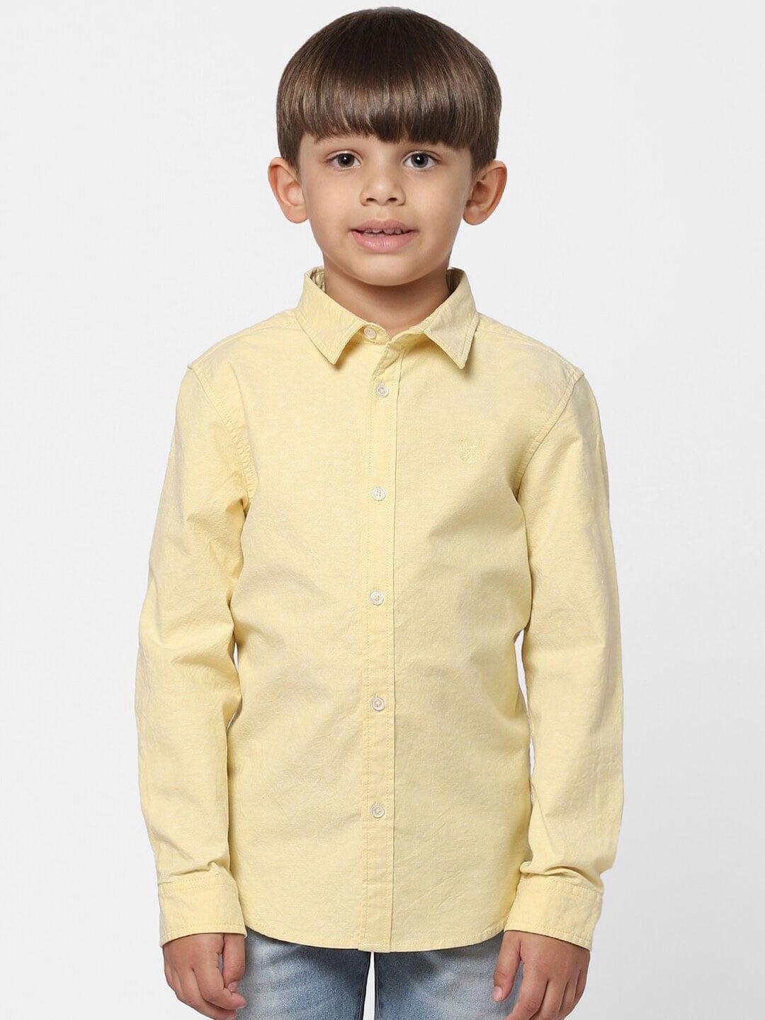 Jack & Jones Boys Yellow Solid Cotton Casual Shirt