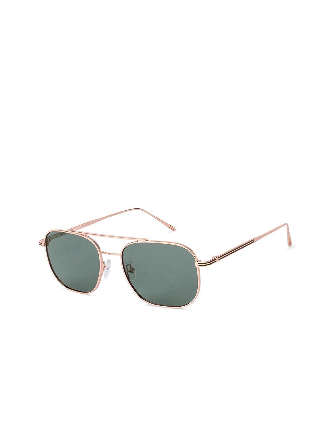 John Jacobs Unisex Green Lens & Gold-Toned Polarised Square Sunglasses