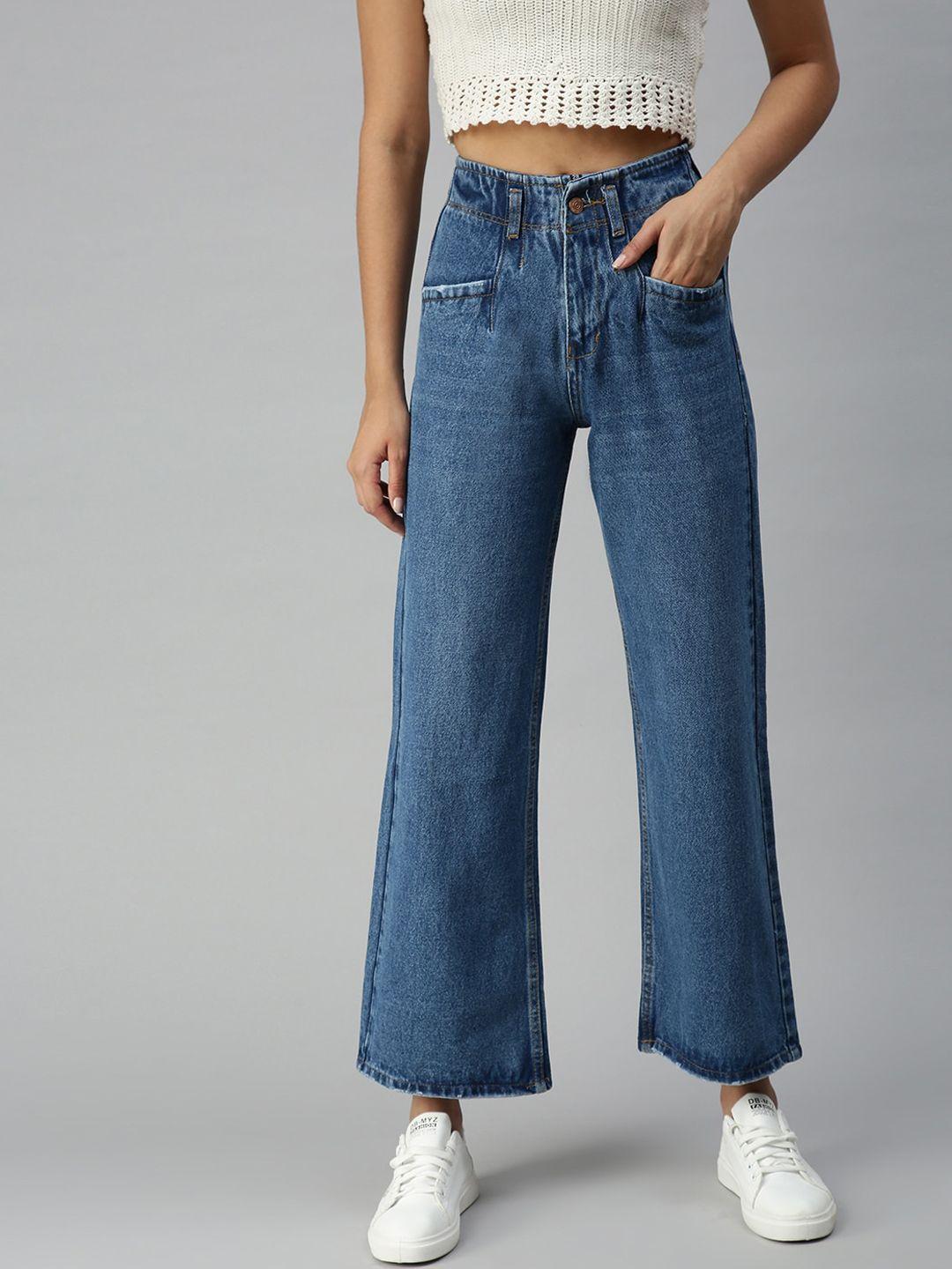SHOWOFF Women Blue Jean Wide Leg High-Rise Jeans