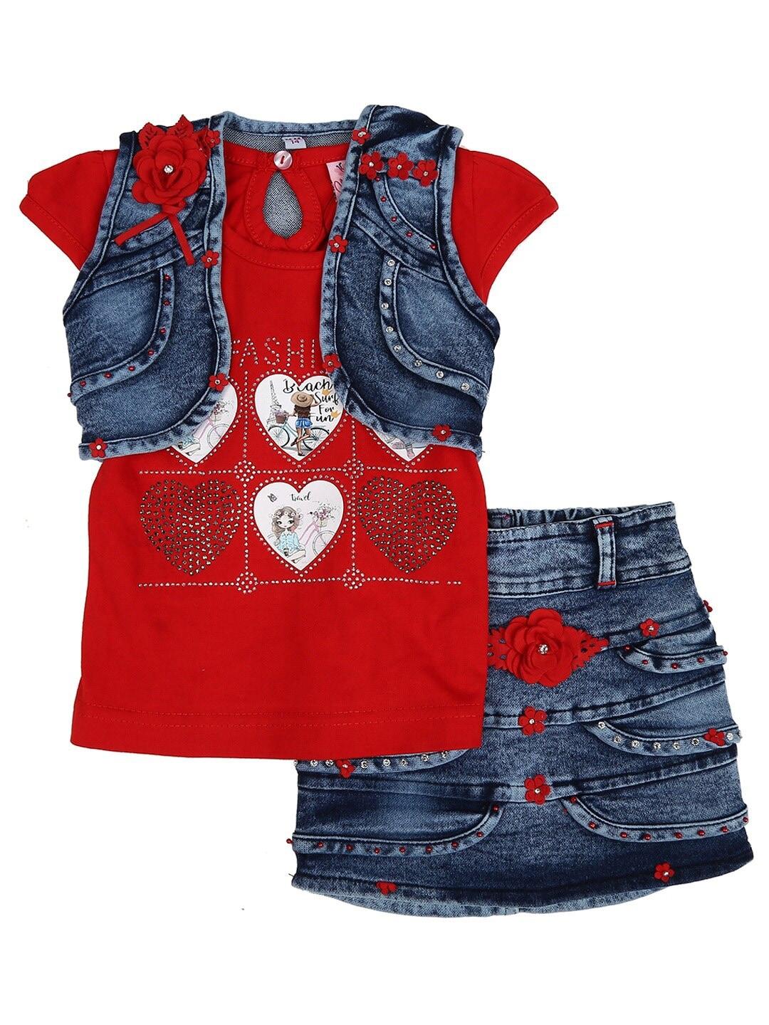 V-Mart Kids Red Printed Top & Skirt Clothing Set