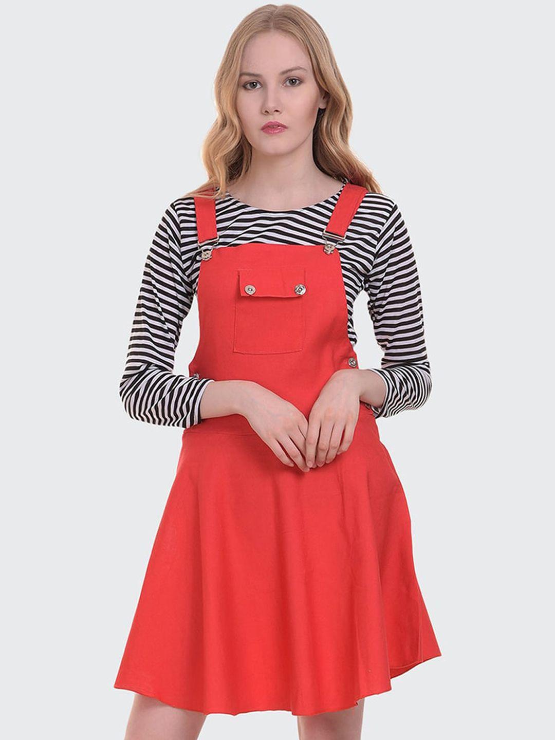 buy-new-trend-women-pink-solid-dungaree-skirt-with-t-shirt