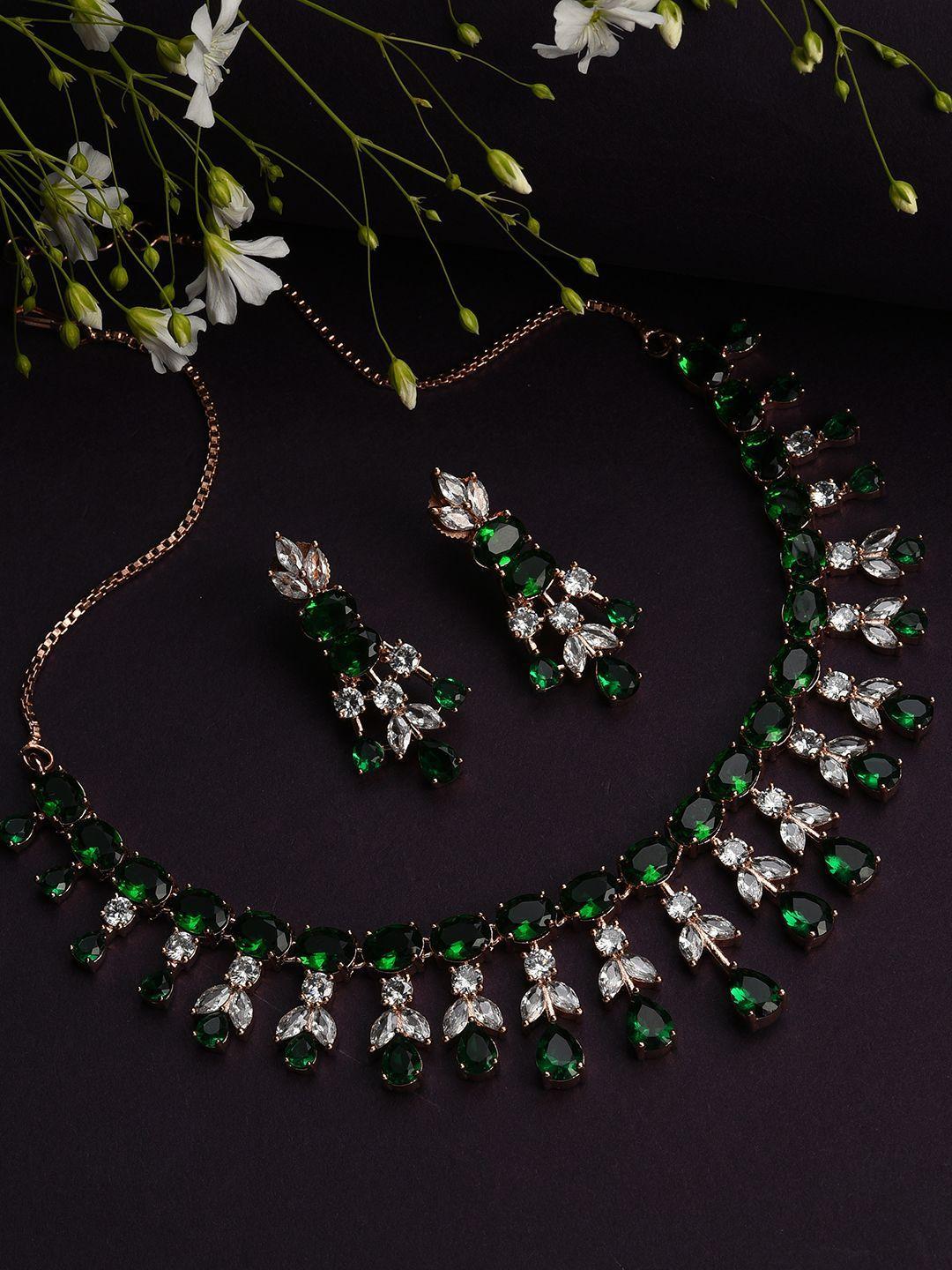 SOHI Silver-Plated Green-Stone Studded Jewellery Set