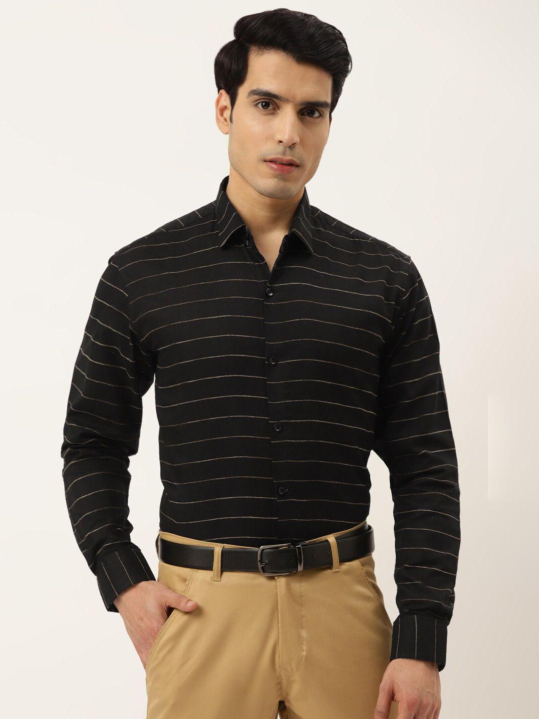 jainish-men-black-standard-horizontal-stripes-striped-pure-cotton-formal-shirt